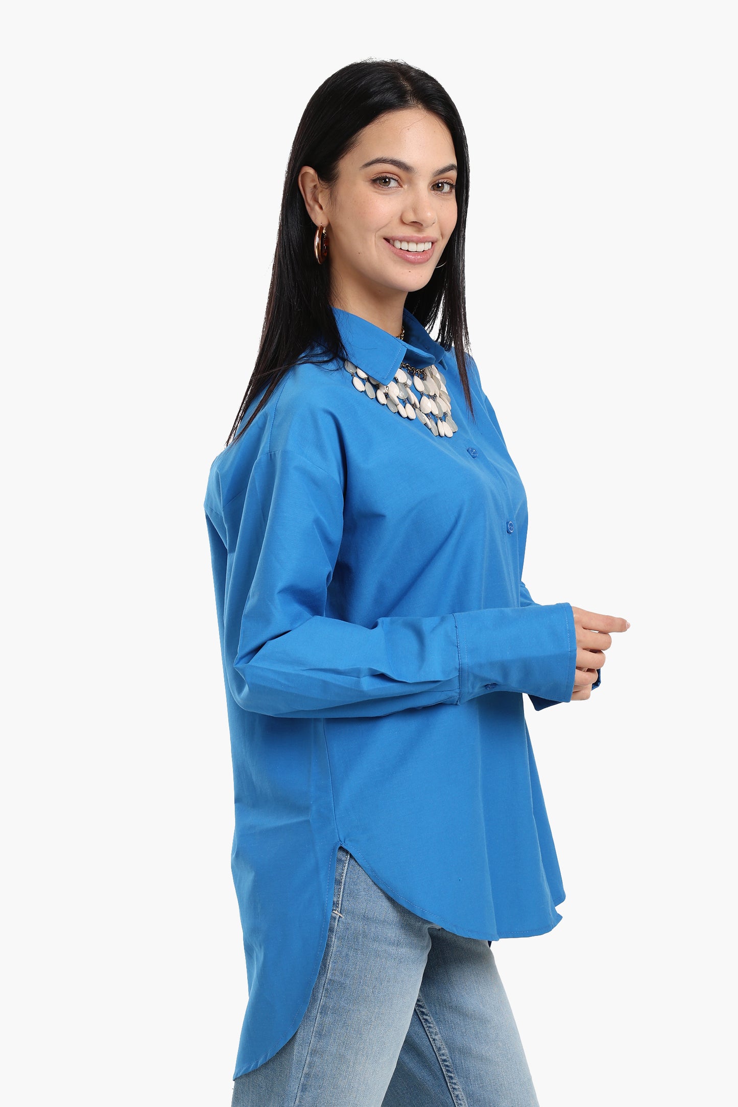 قميص فيسكوز مريح غير متماثل الطول