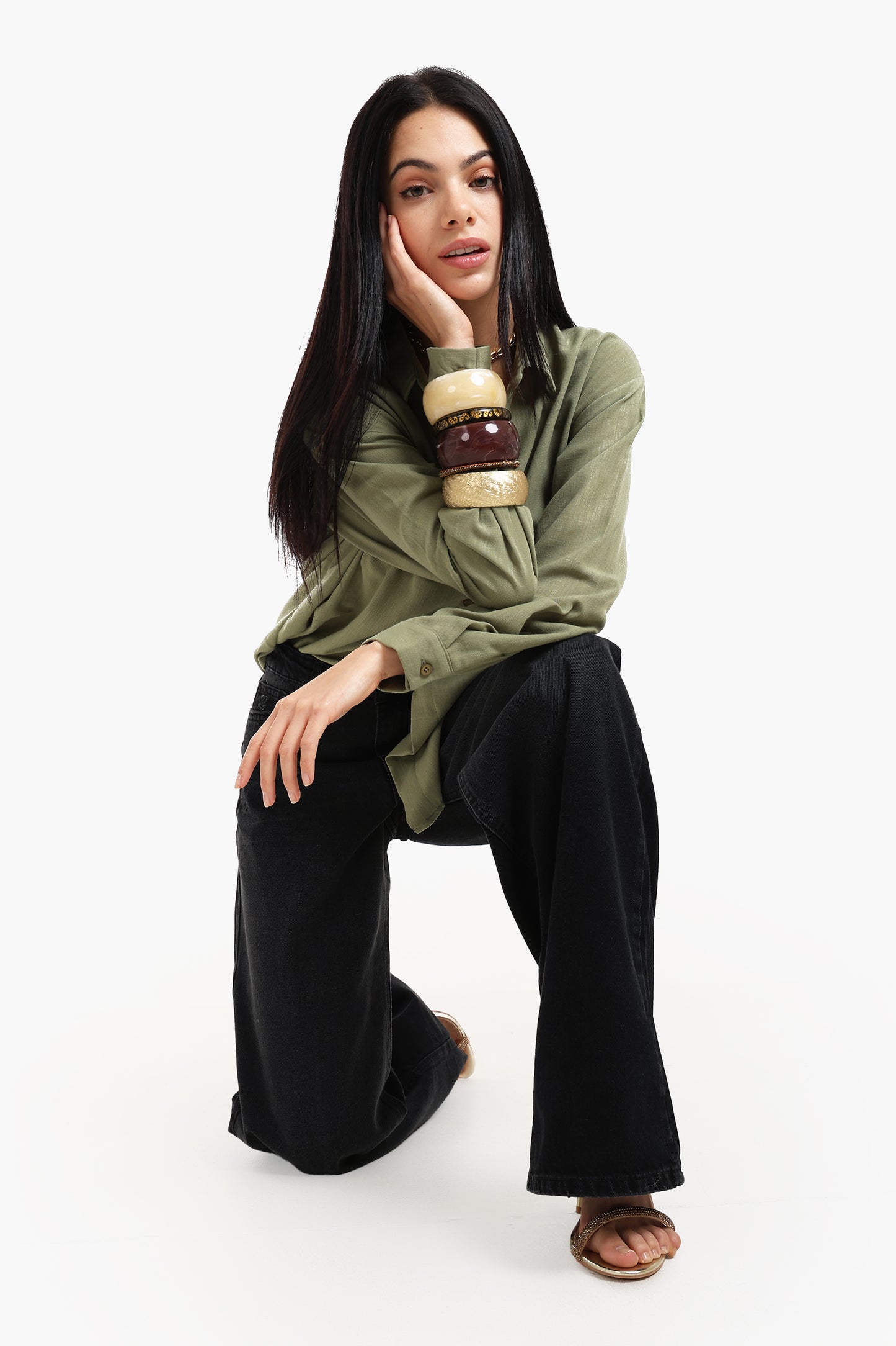 بنطلون جينز واسع هاي ويست