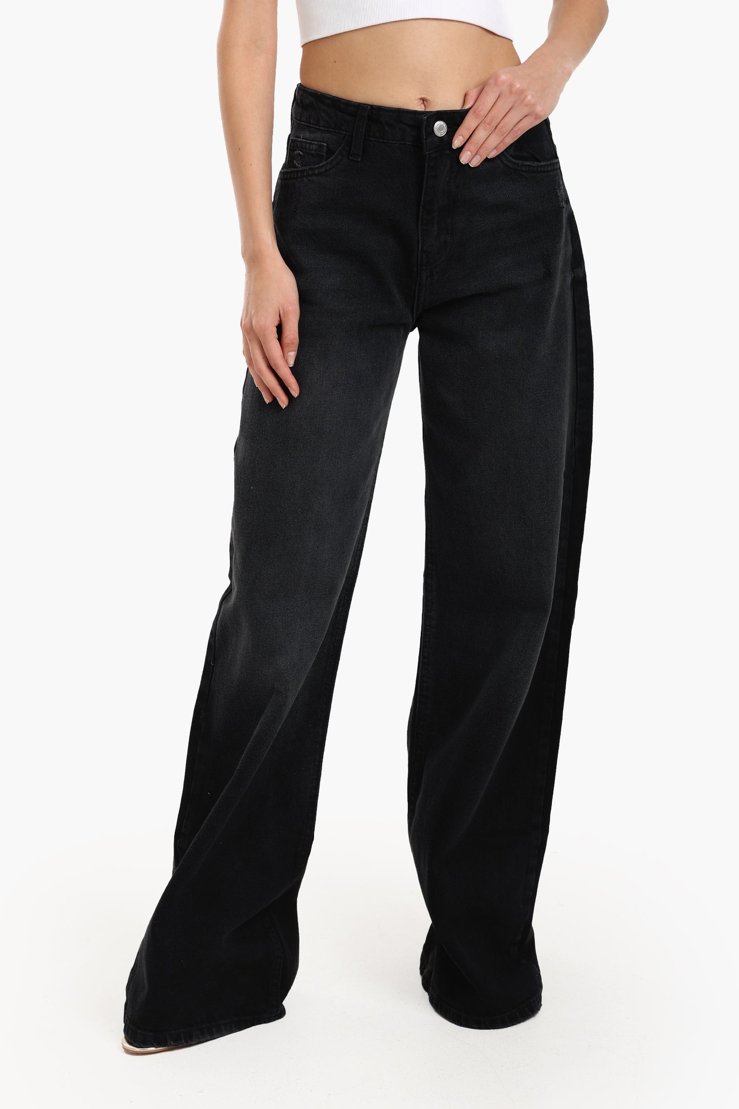 بنطلون جينز واسع هاي ويست