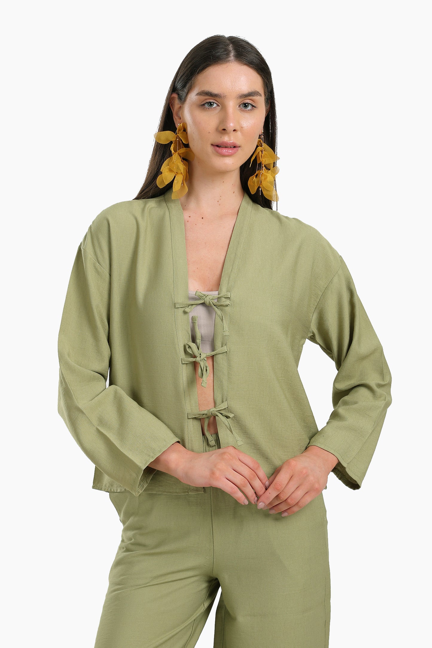 Tie Front V-Neck Blouse