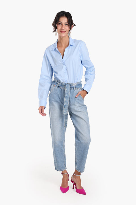 Collared V-Neck Poplin Shirt