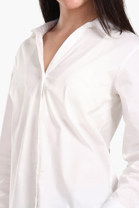 Collared V-Neck Poplin Shirt