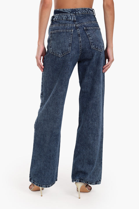 Cutout Waist Wide-Leg Jeans