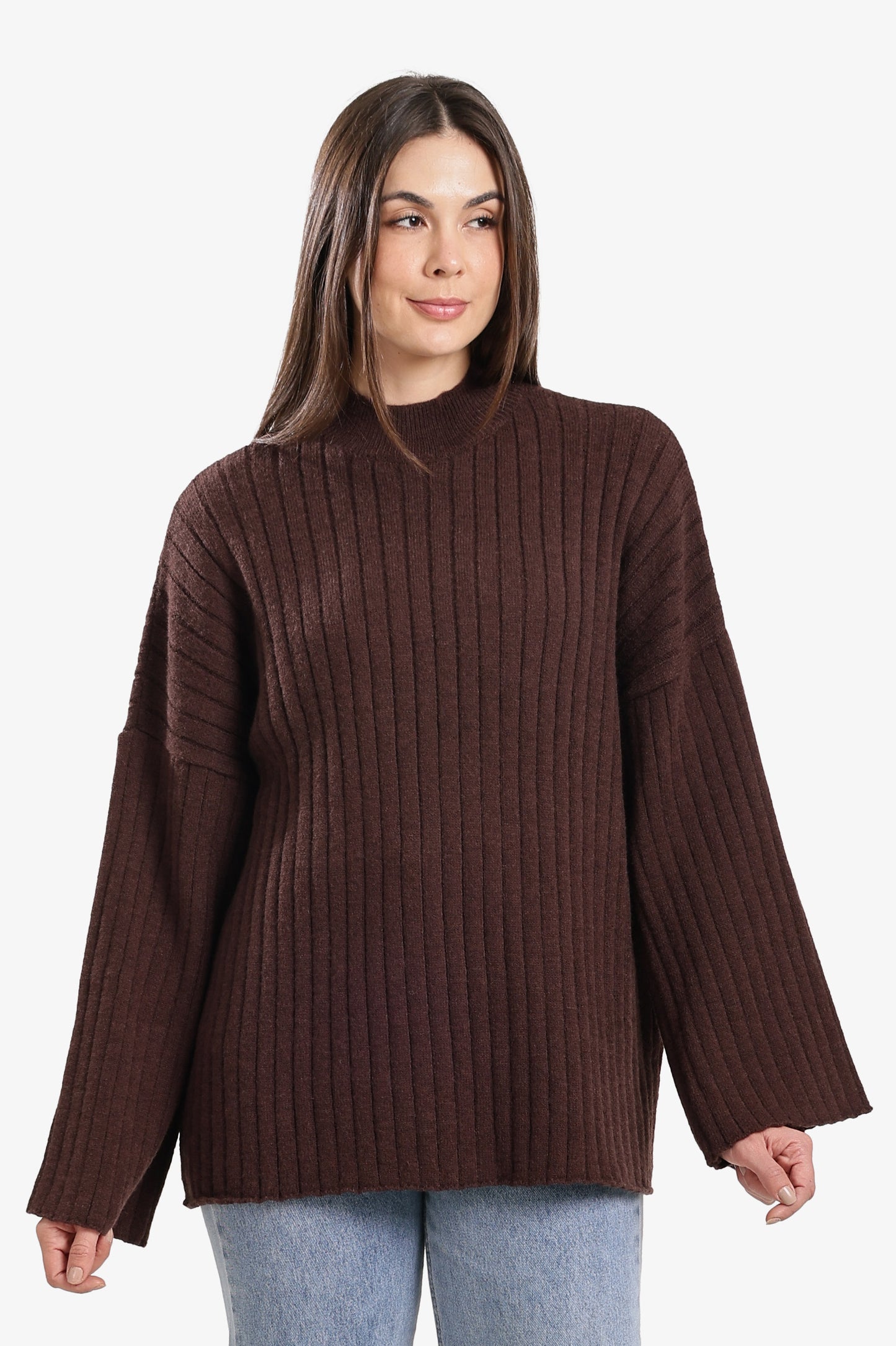 Mock Neck Ribbed Pullover