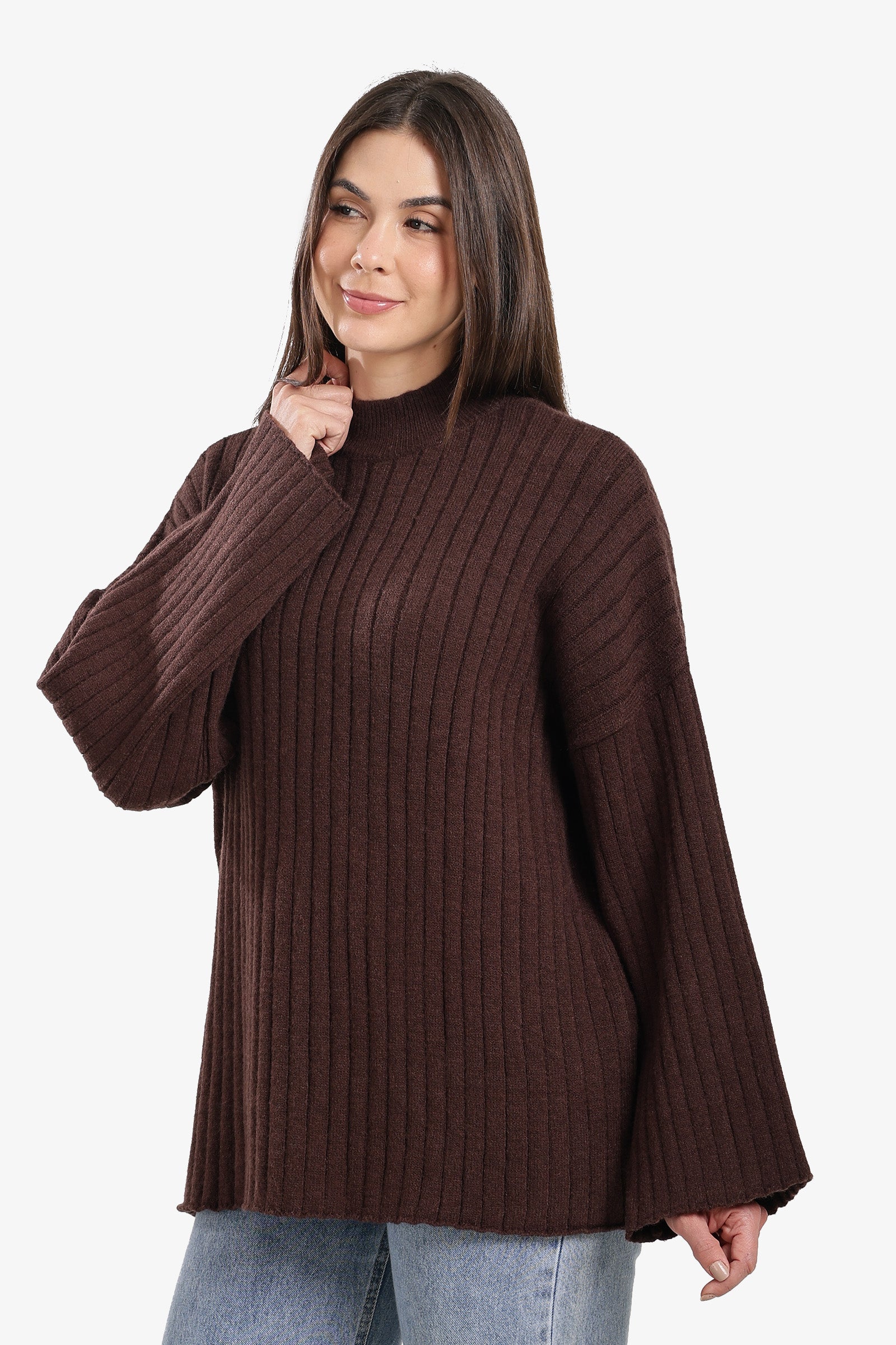 Mock Neck Ribbed Pullover