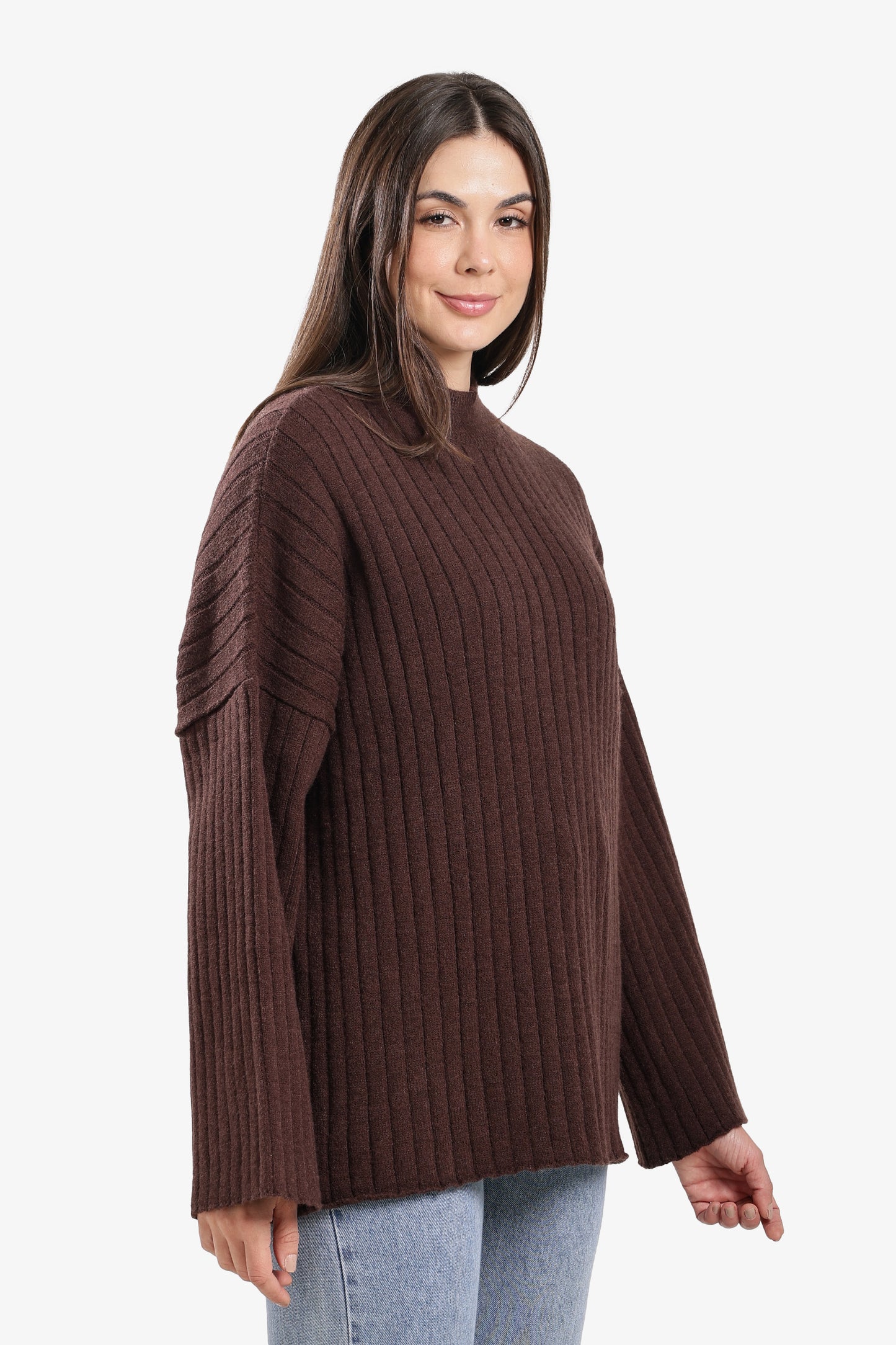 Mock Neck Ribbed Pullover