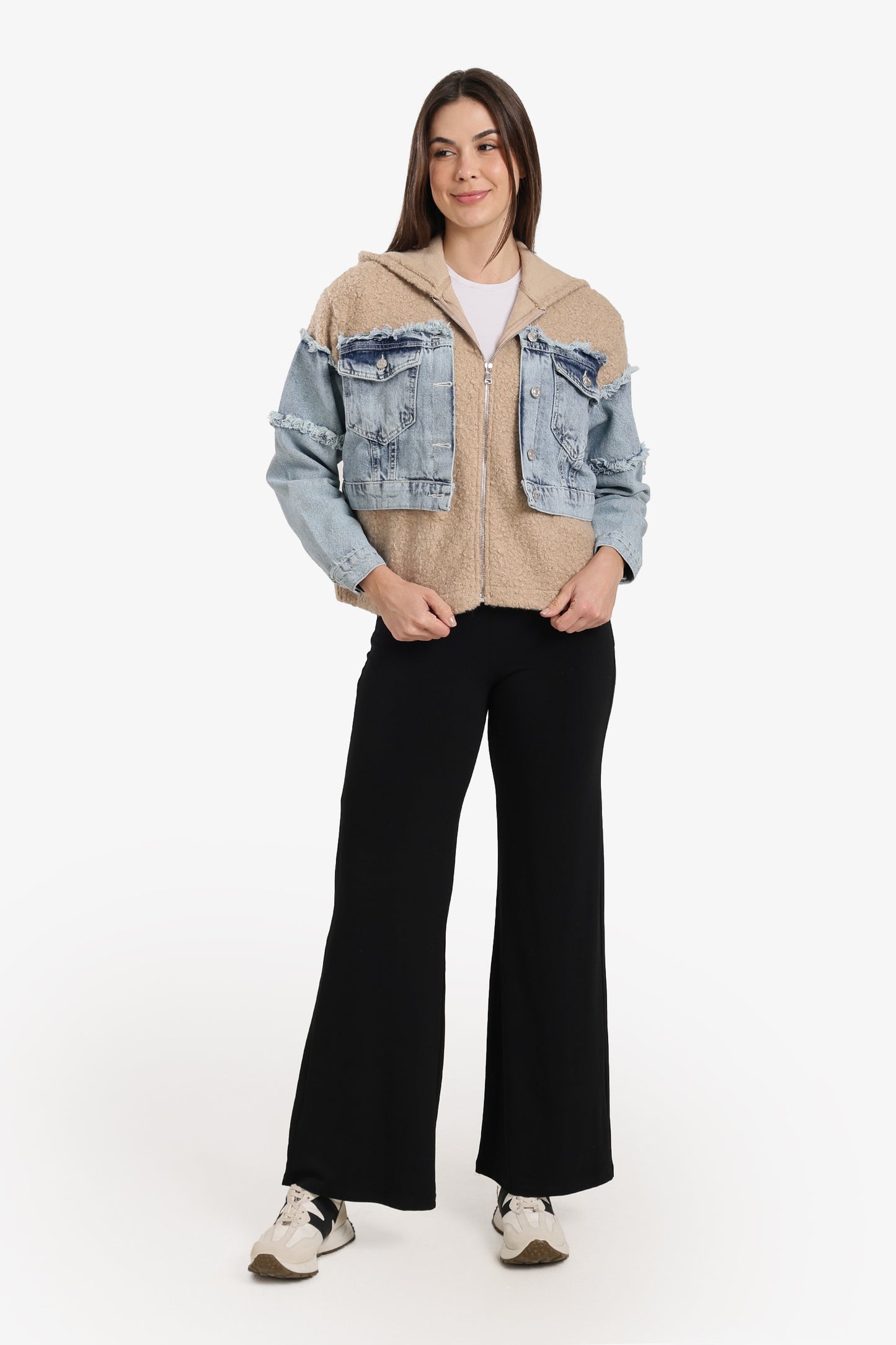 Denim-Panel Wool Jacket