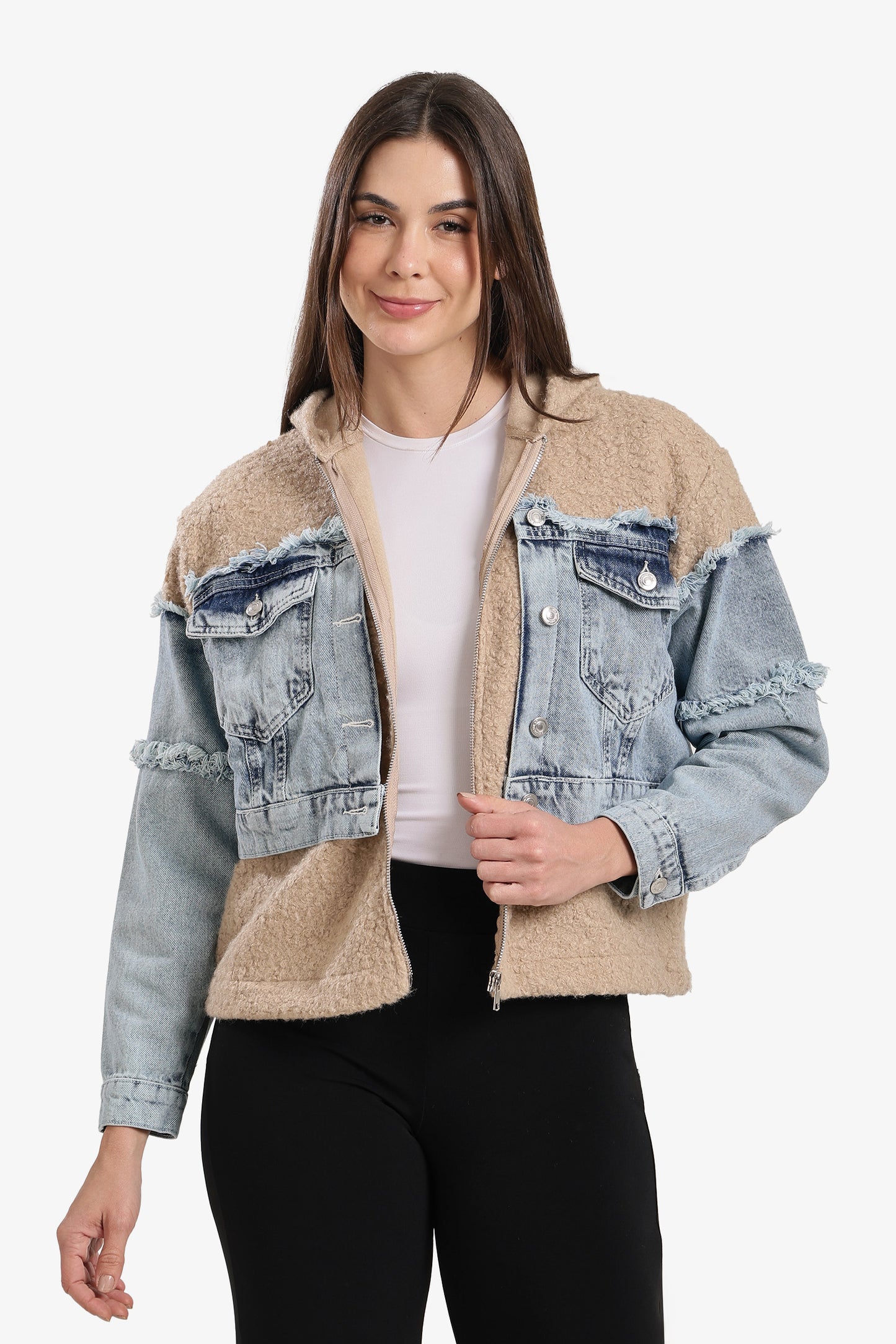 Denim-Panel Wool Jacket