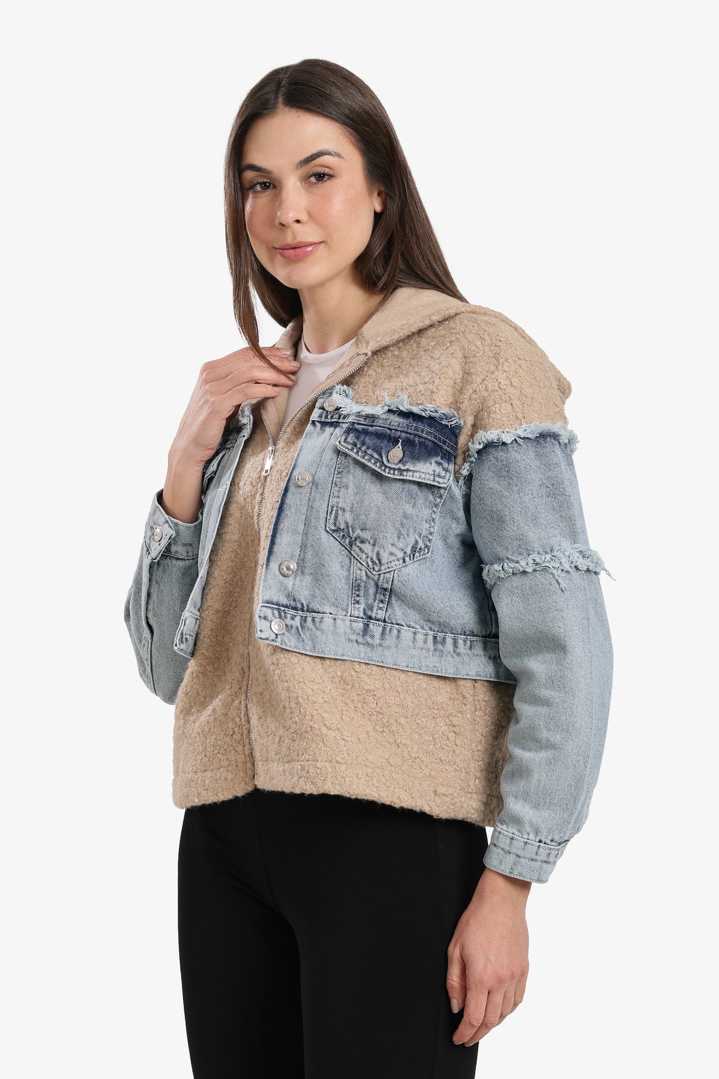 Denim-Panel Wool Jacket