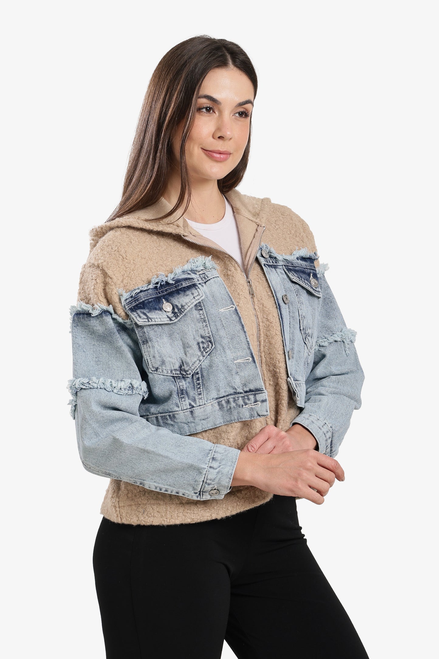 Denim-Panel Wool Jacket