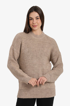 Ribbed-Trim Knit Pullover