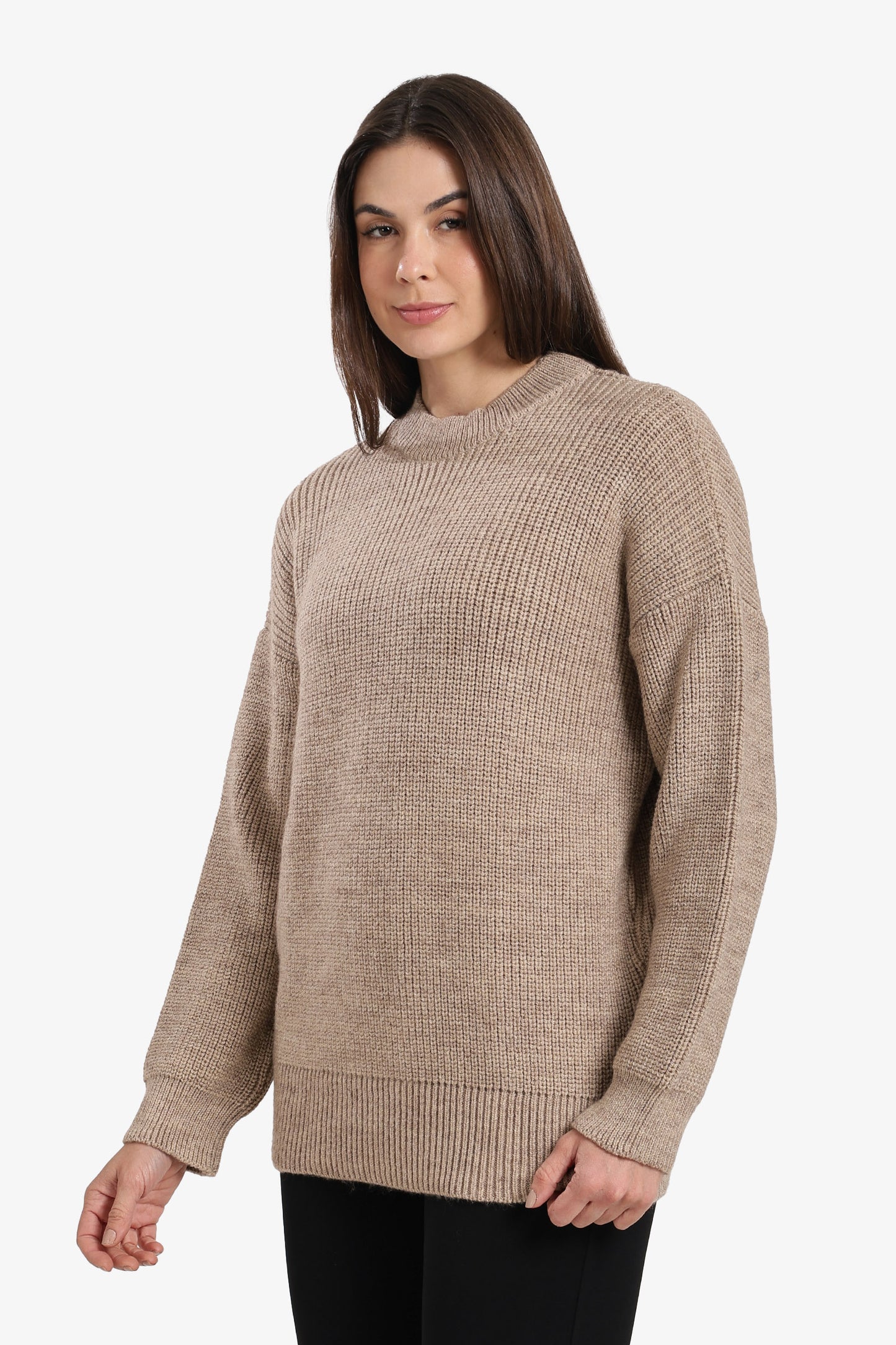 Ribbed-Trim Knit Pullover