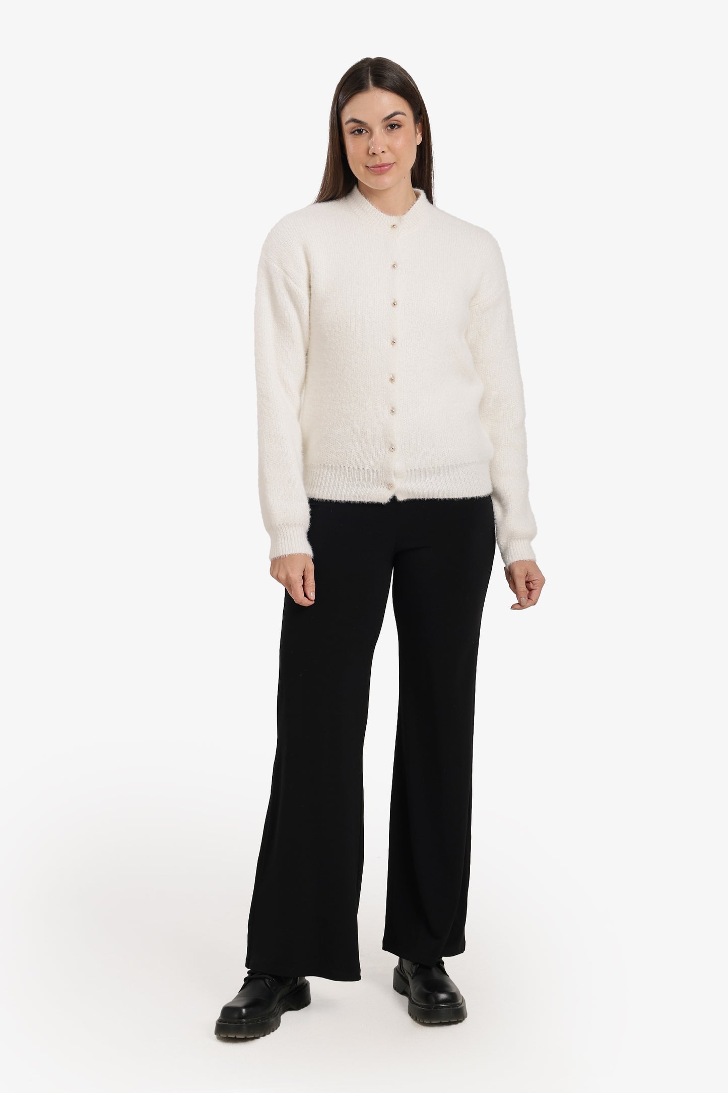 Crew-Neck Buttoned Cardigan