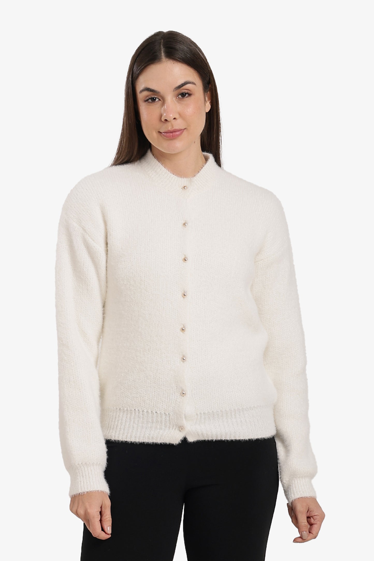 Crew-Neck Buttoned Cardigan