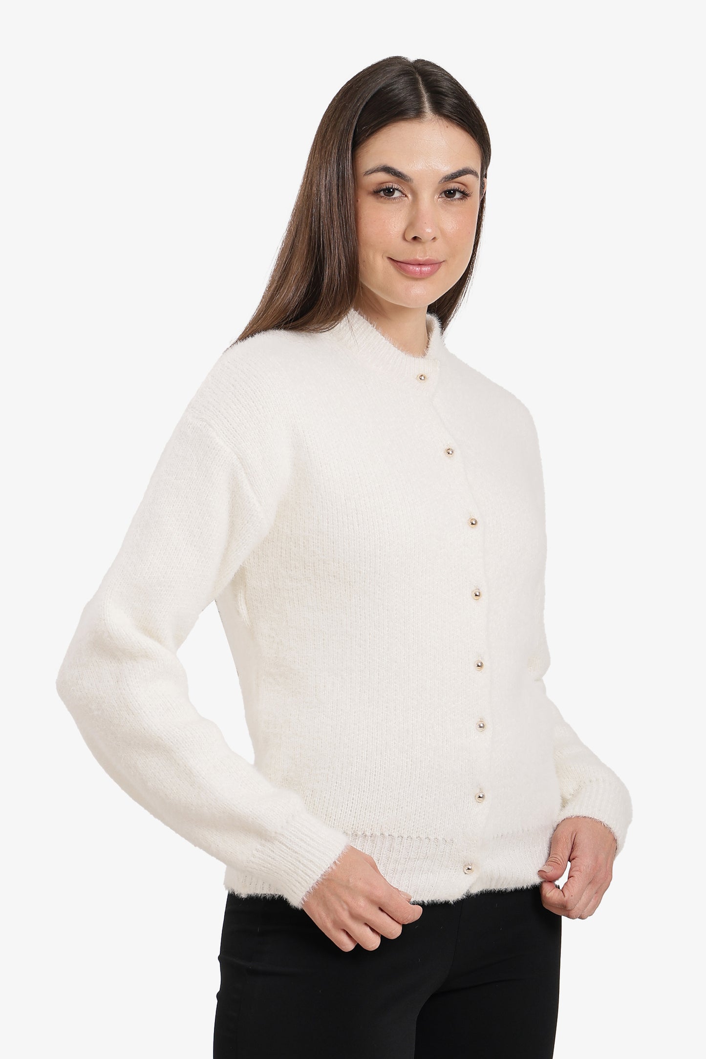Crew-Neck Buttoned Cardigan