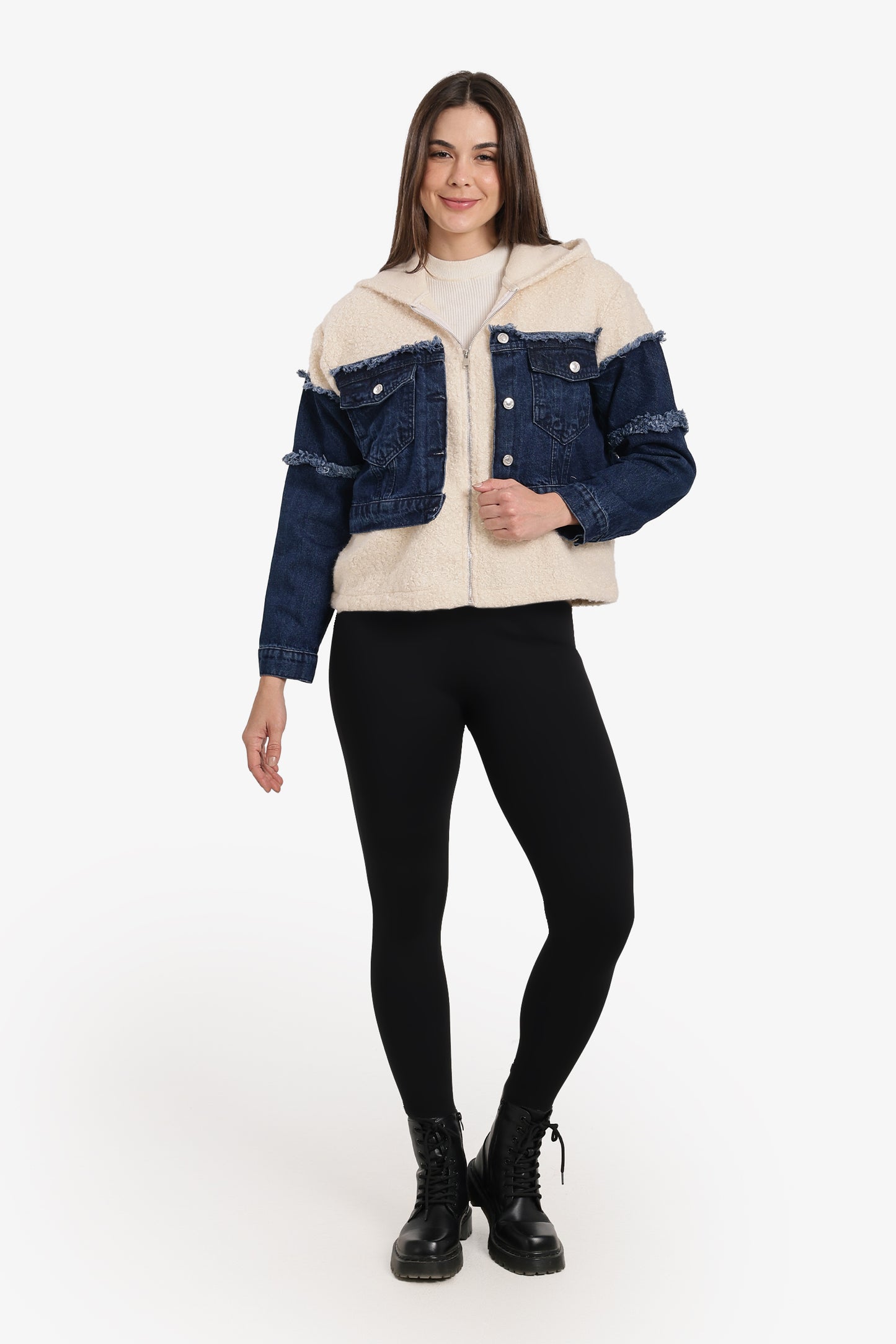 Denim-Panel Wool Jacket