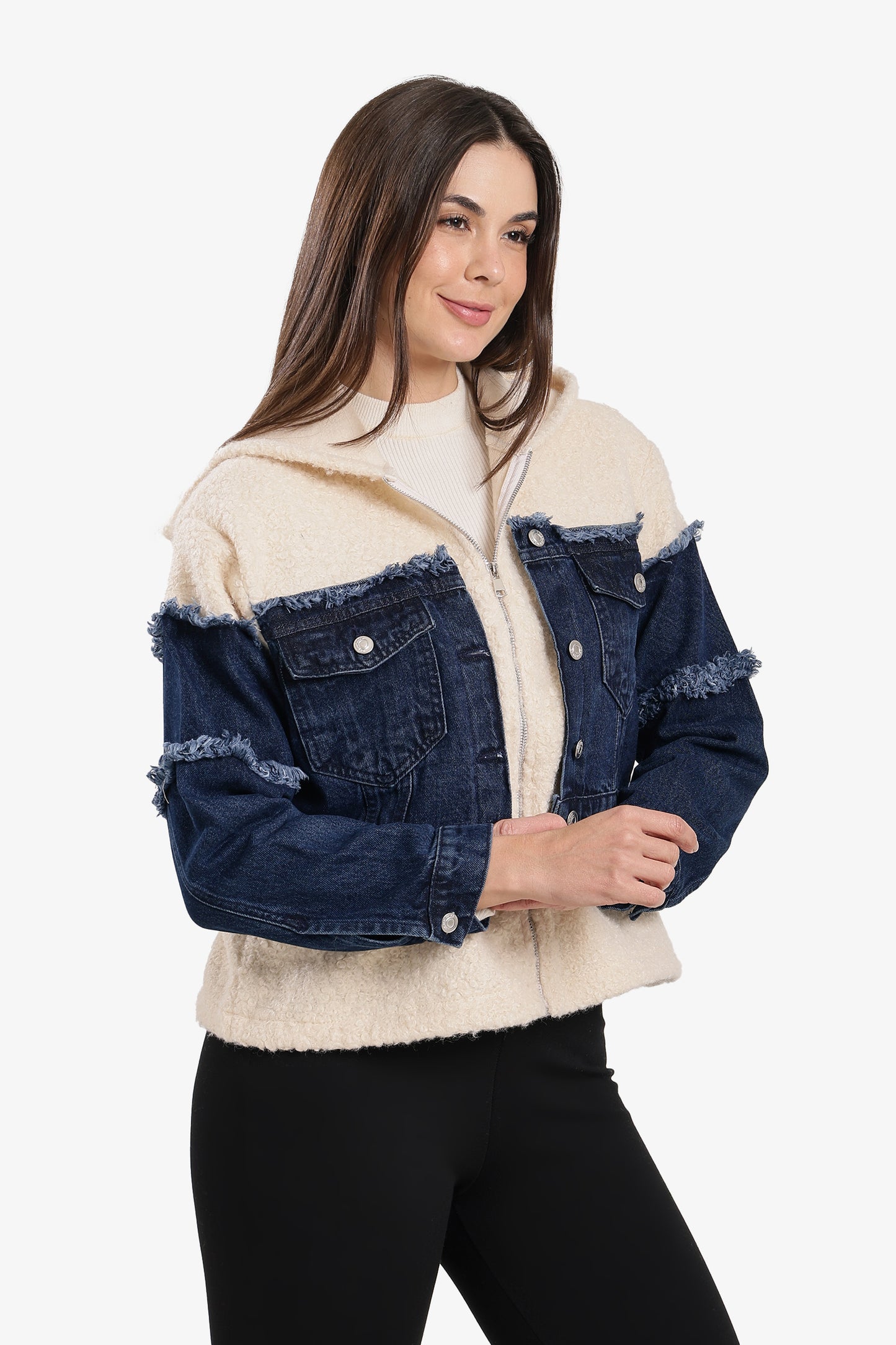 Denim-Panel Wool Jacket