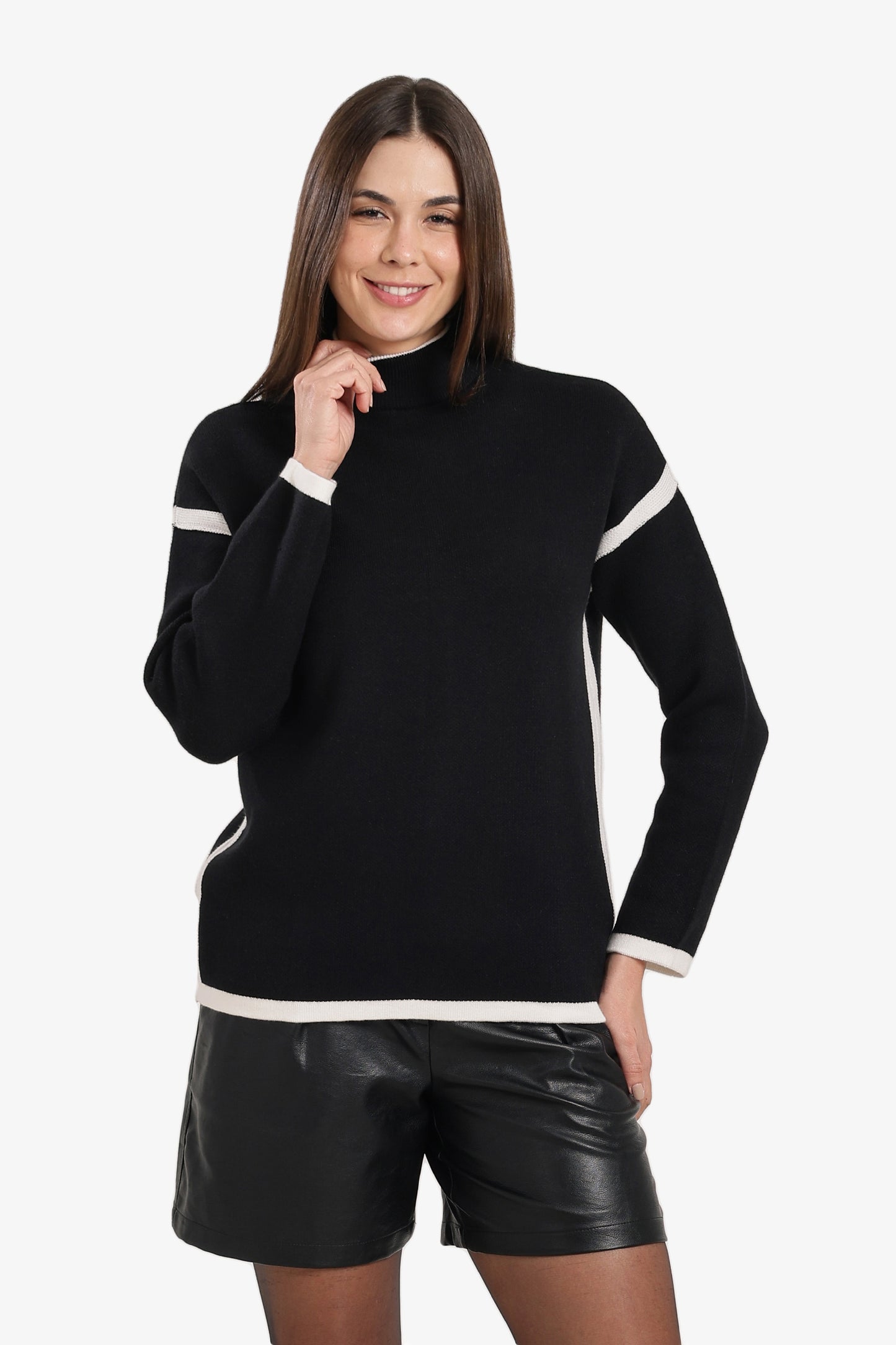 Contrast-Trim Wool Pullover