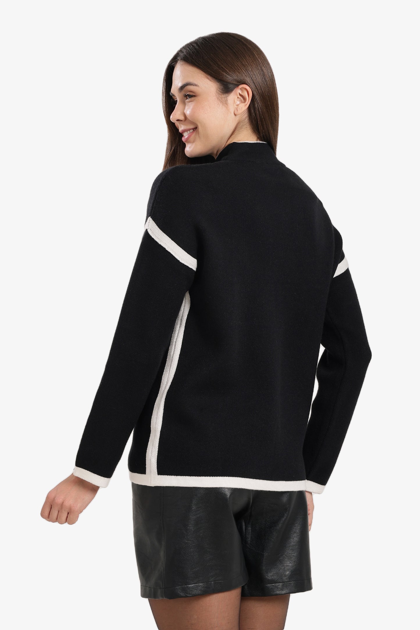 Contrast-Trim Wool Pullover