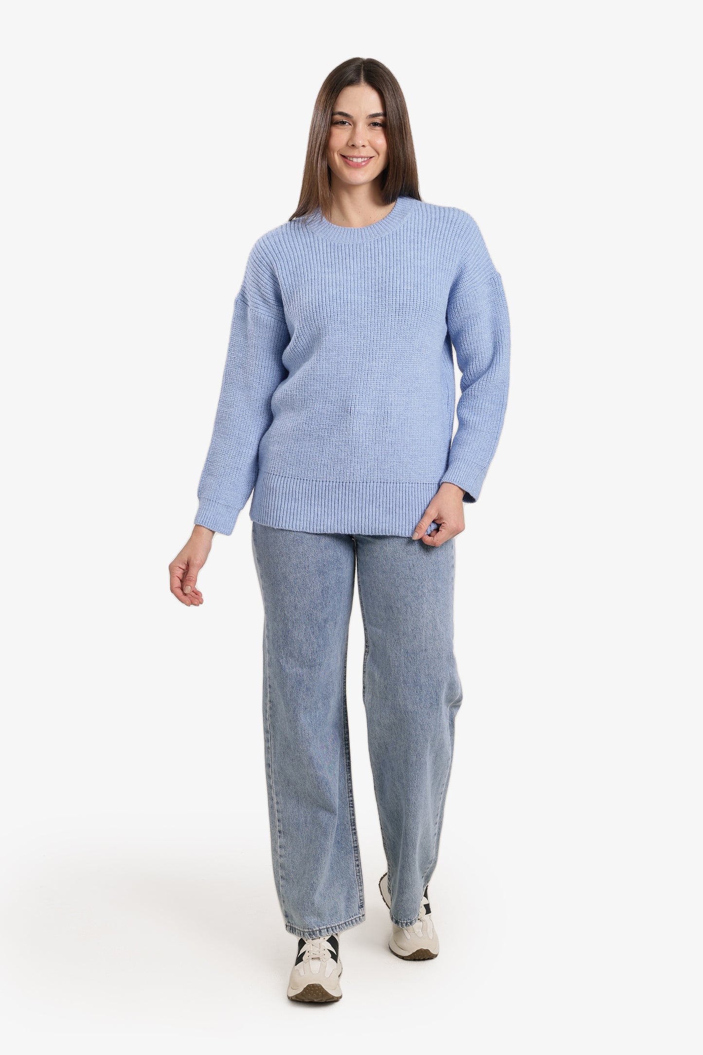 Ribbed-Trim Knit Pullover