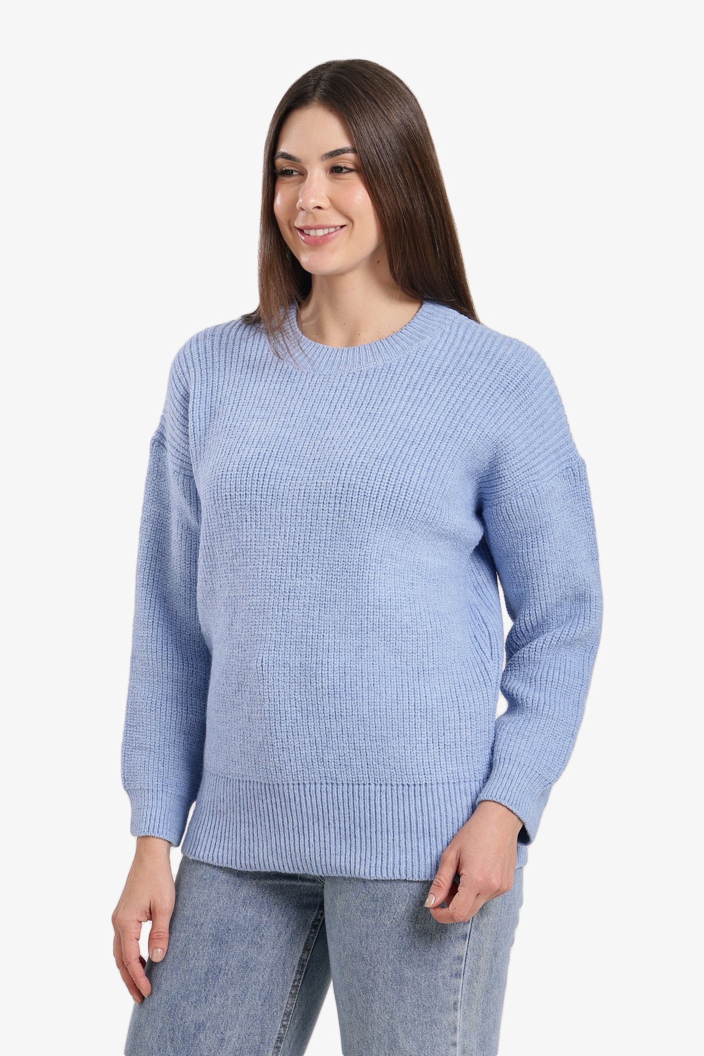 Ribbed-Trim Knit Pullover
