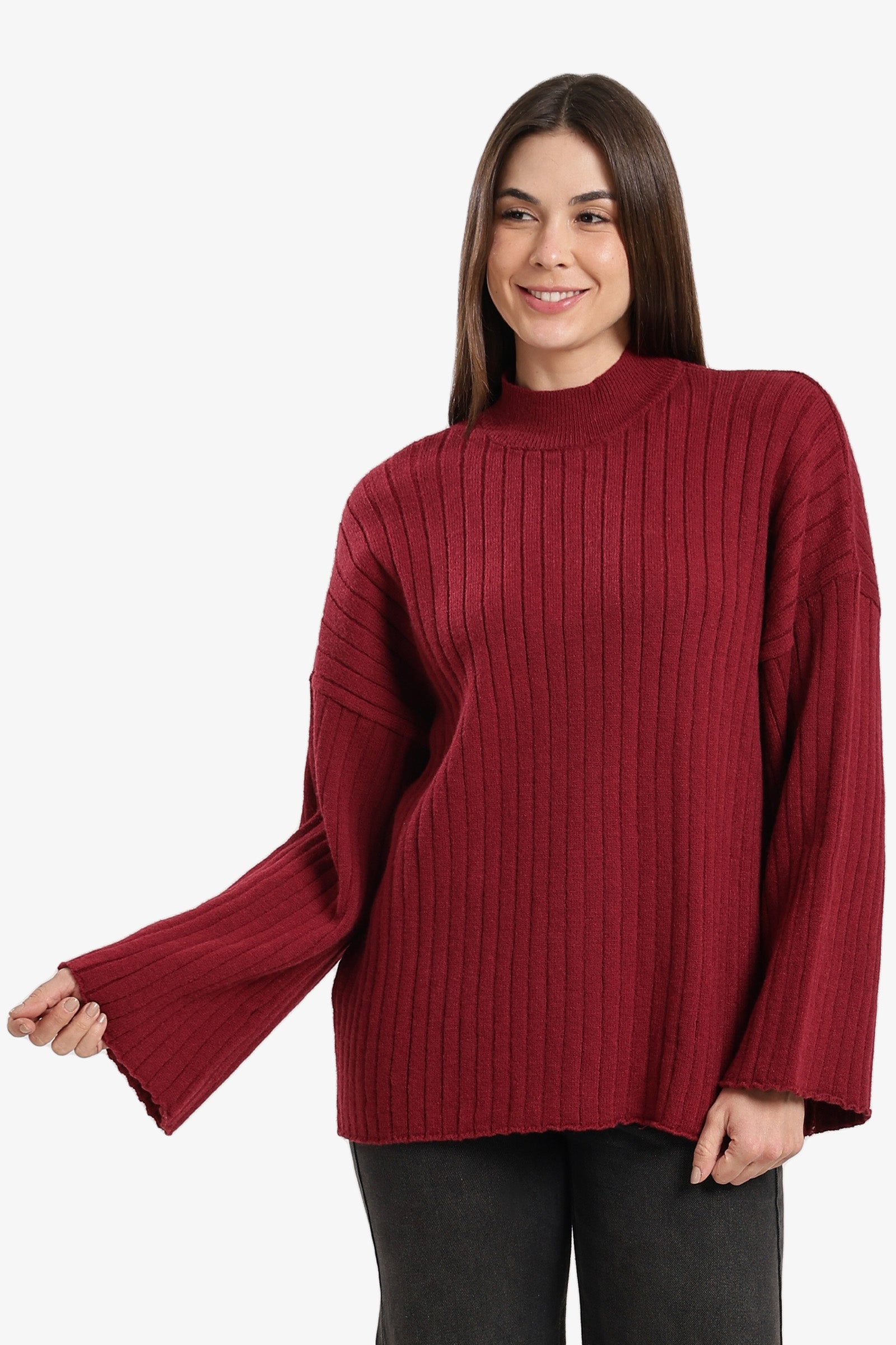 Mock Neck Ribbed Pullover