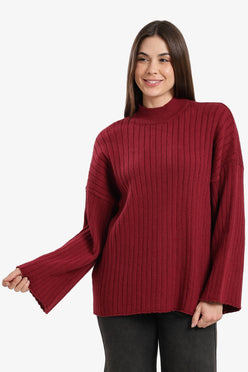 Mock Neck Ribbed Pullover