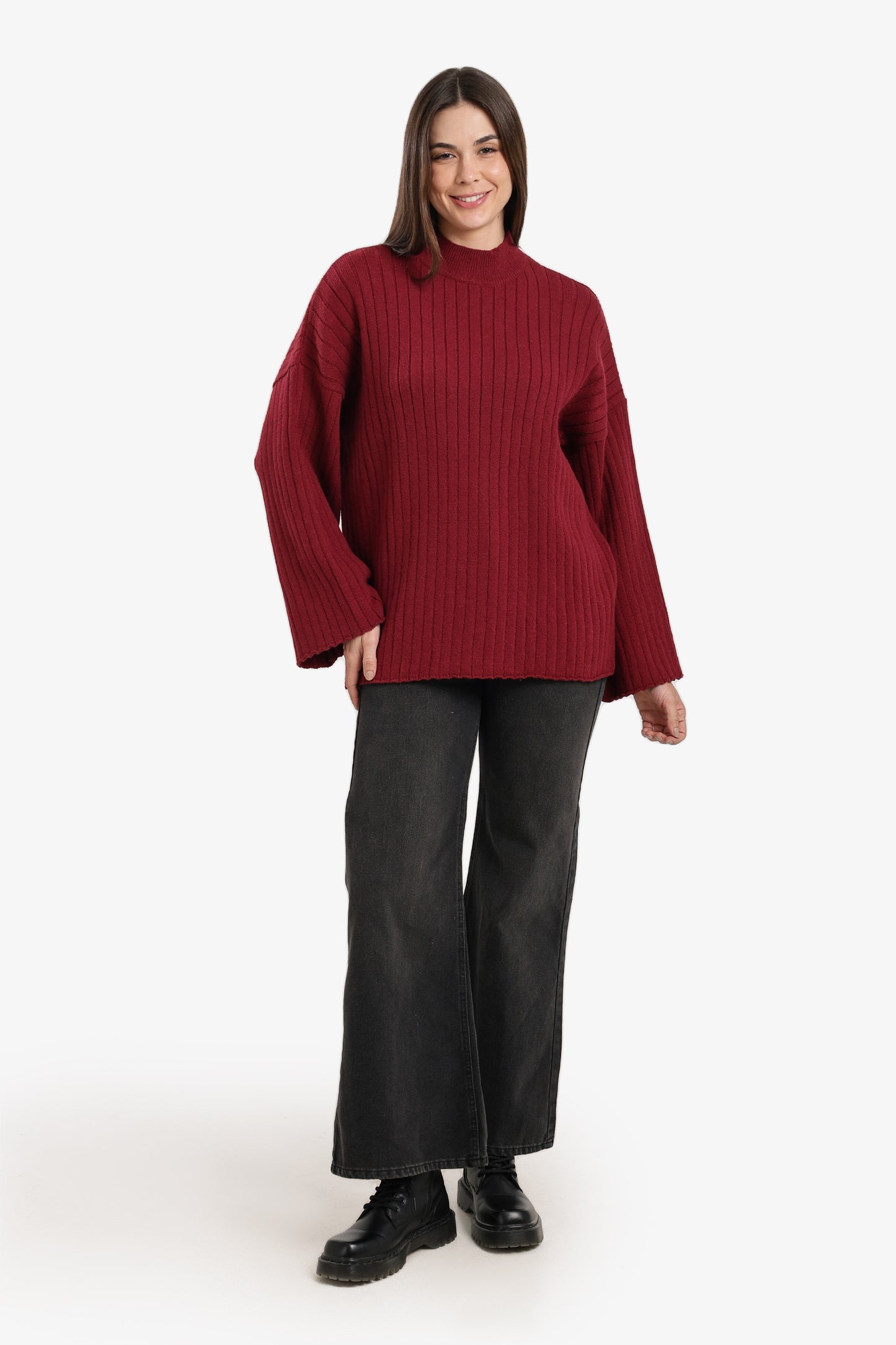 Mock Neck Ribbed Pullover