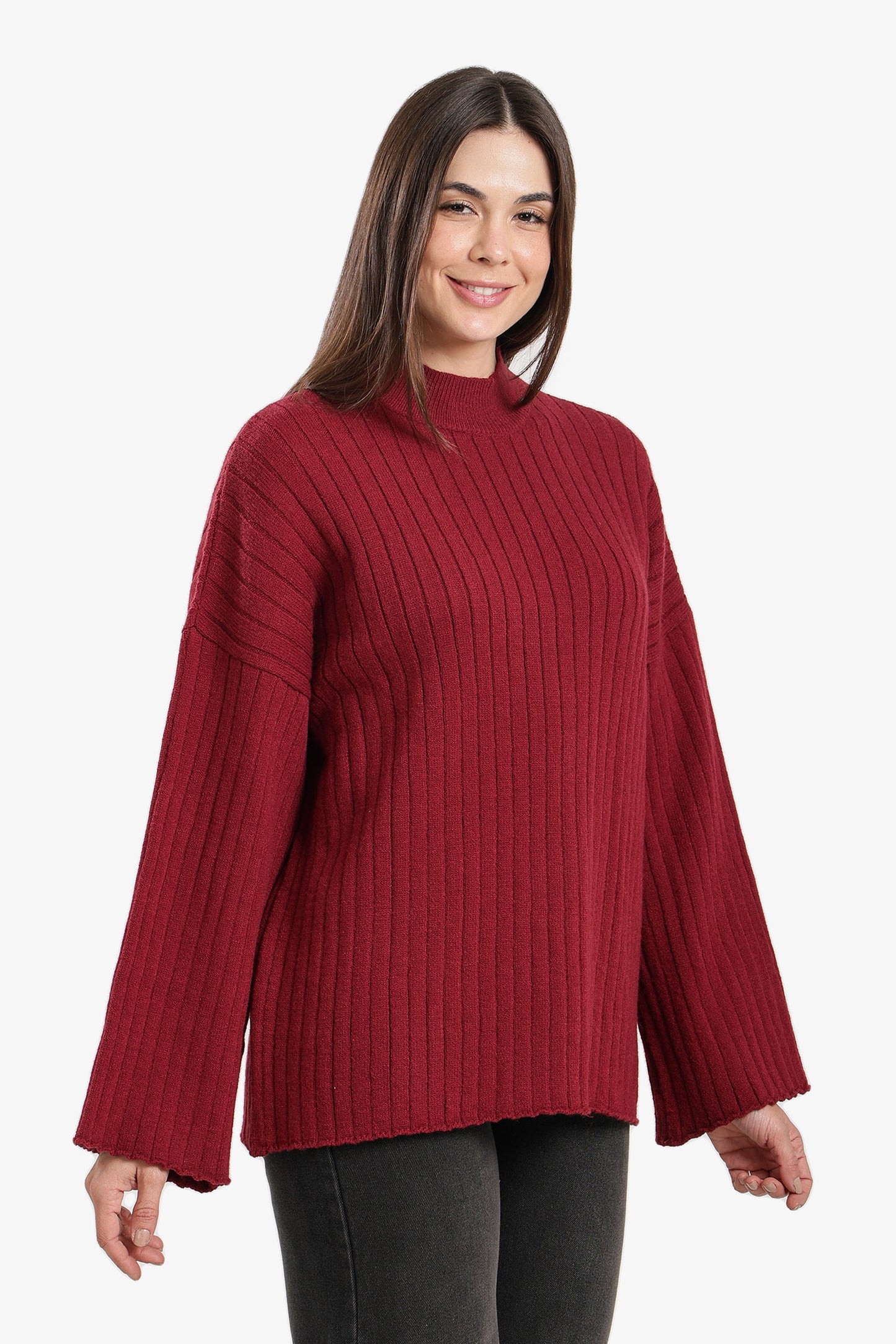 Mock Neck Ribbed Pullover