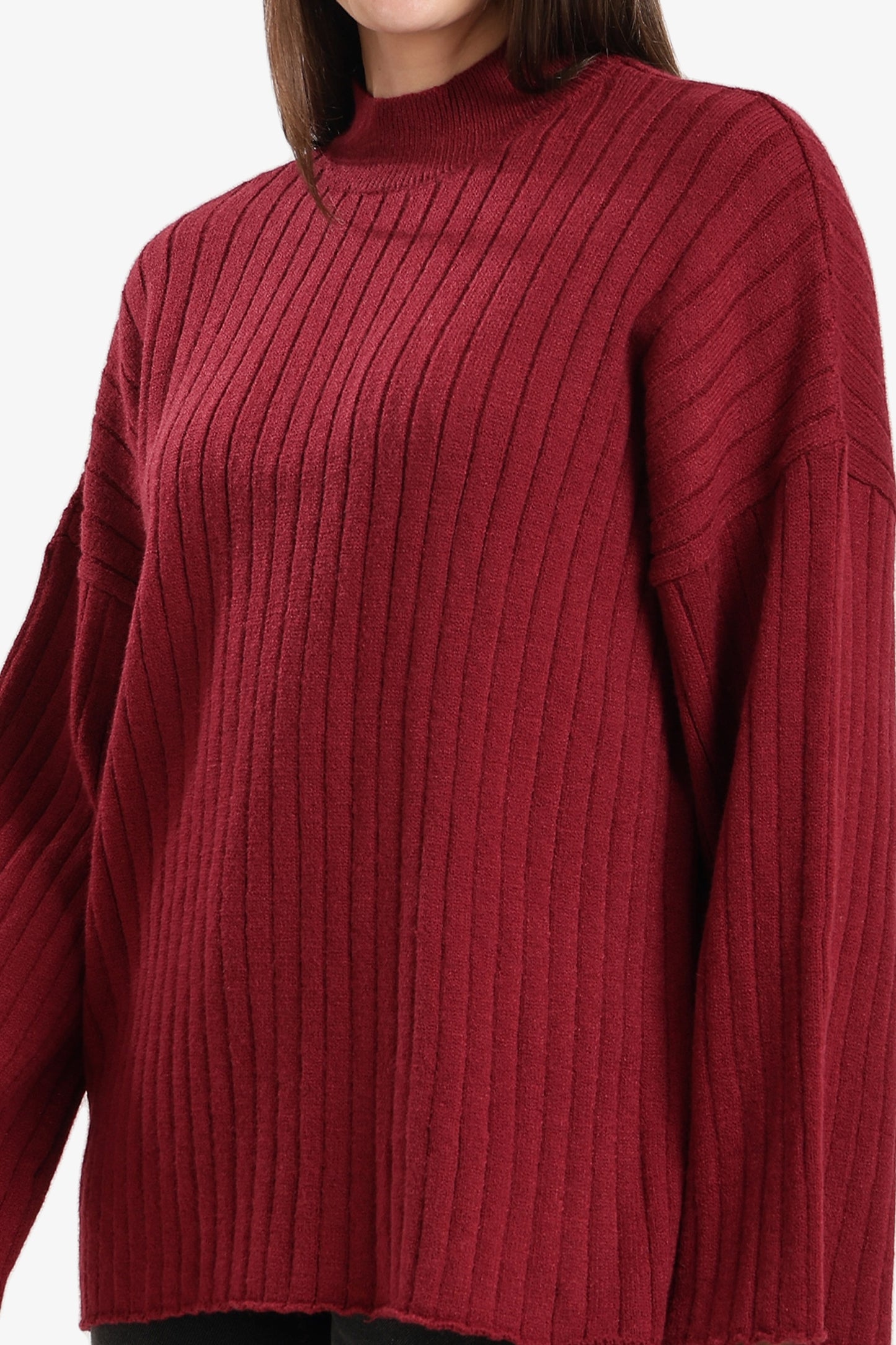 Mock Neck Ribbed Pullover