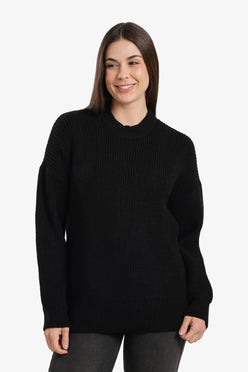 Ribbed-Trim Knit Pullover