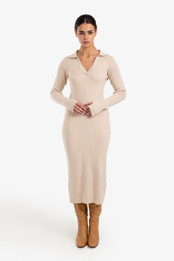 V-Neck Ribbed Dress