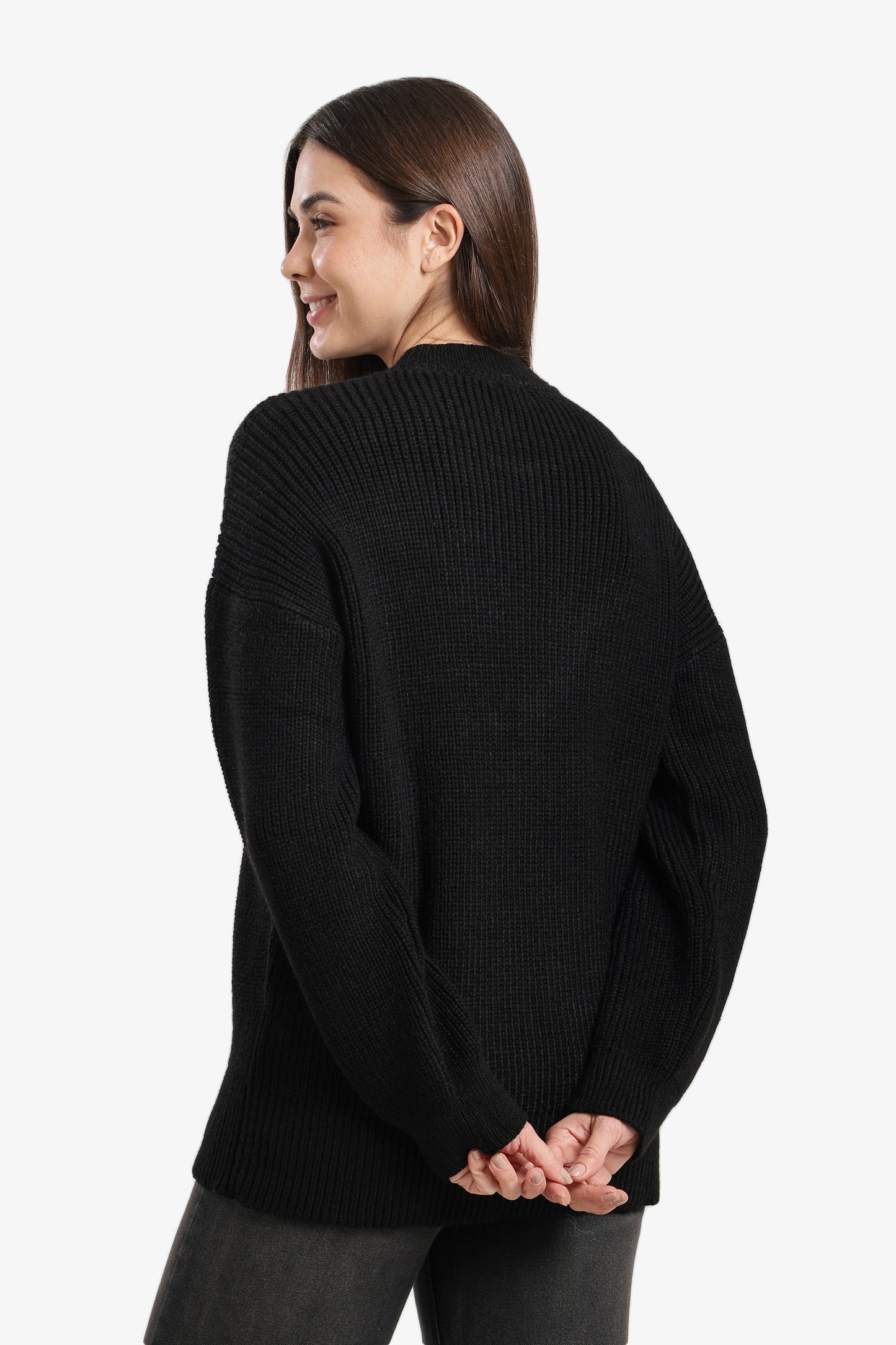 Ribbed-Trim Knit Pullover