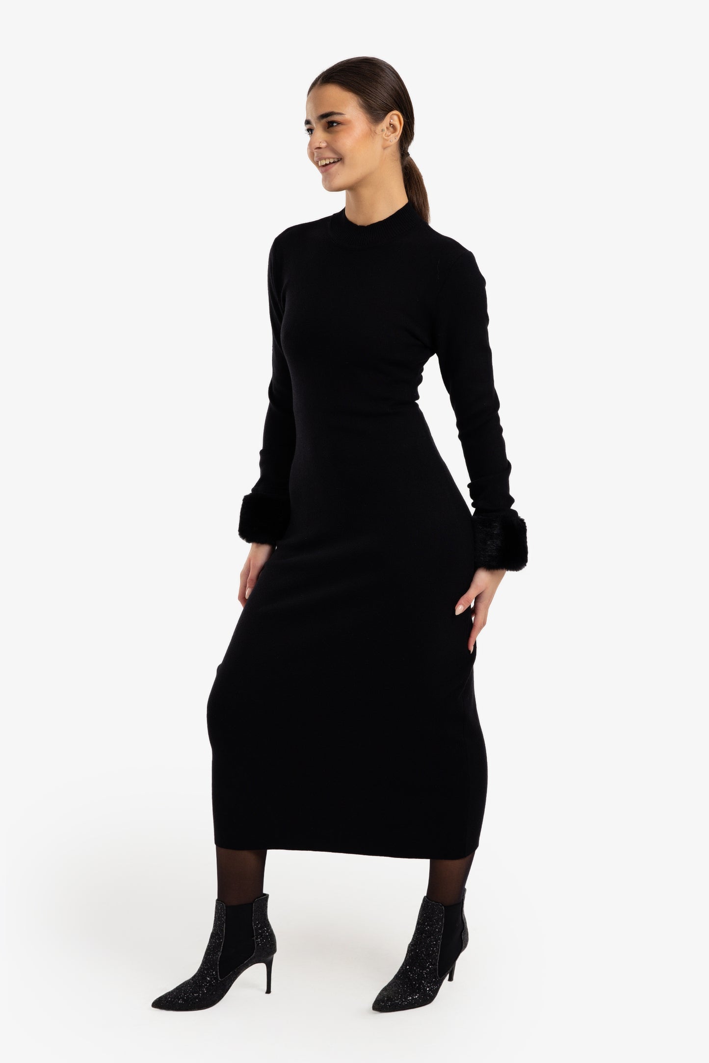 Midi Fur Cuff Dress