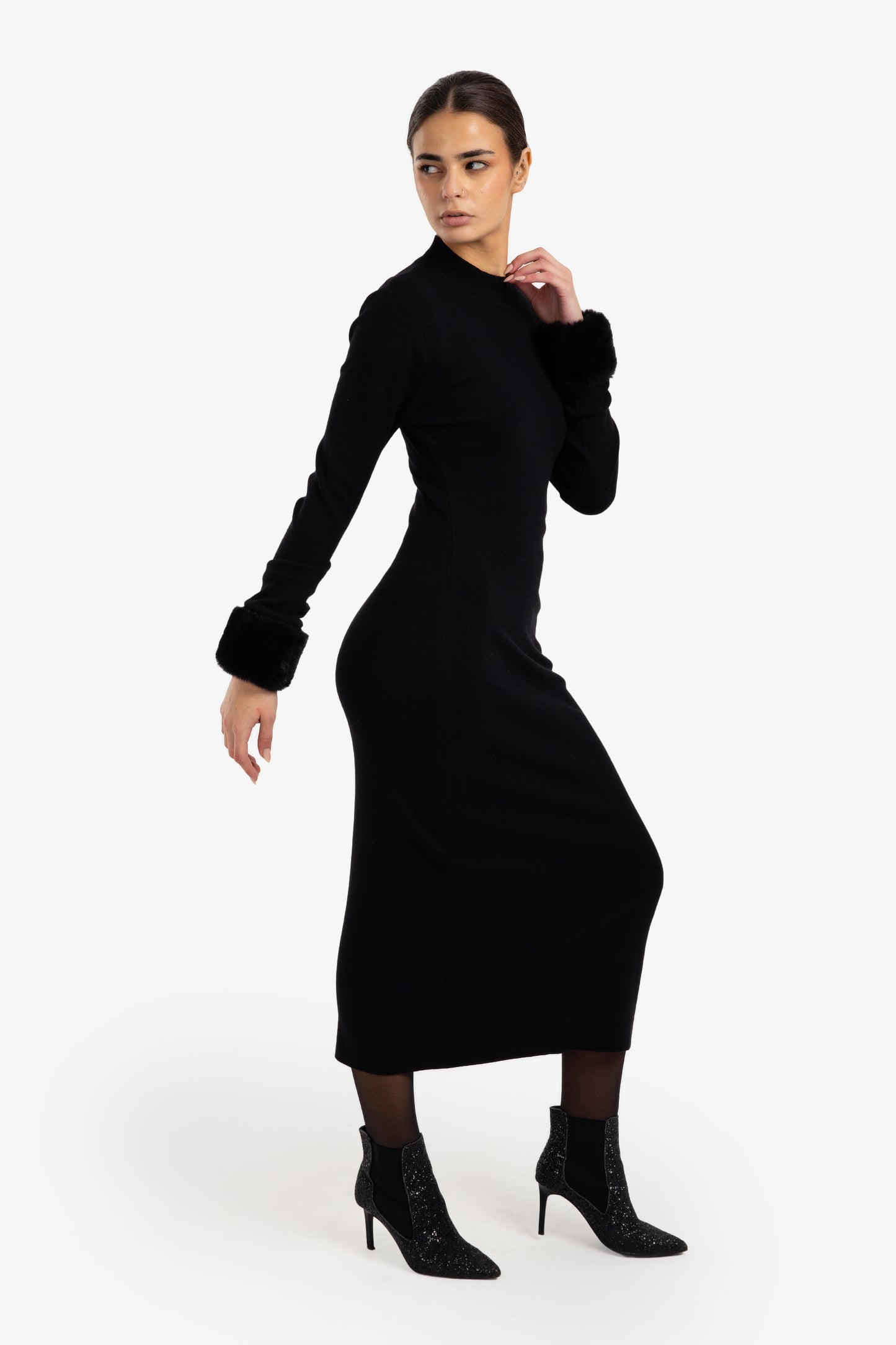Midi Fur Cuff Dress