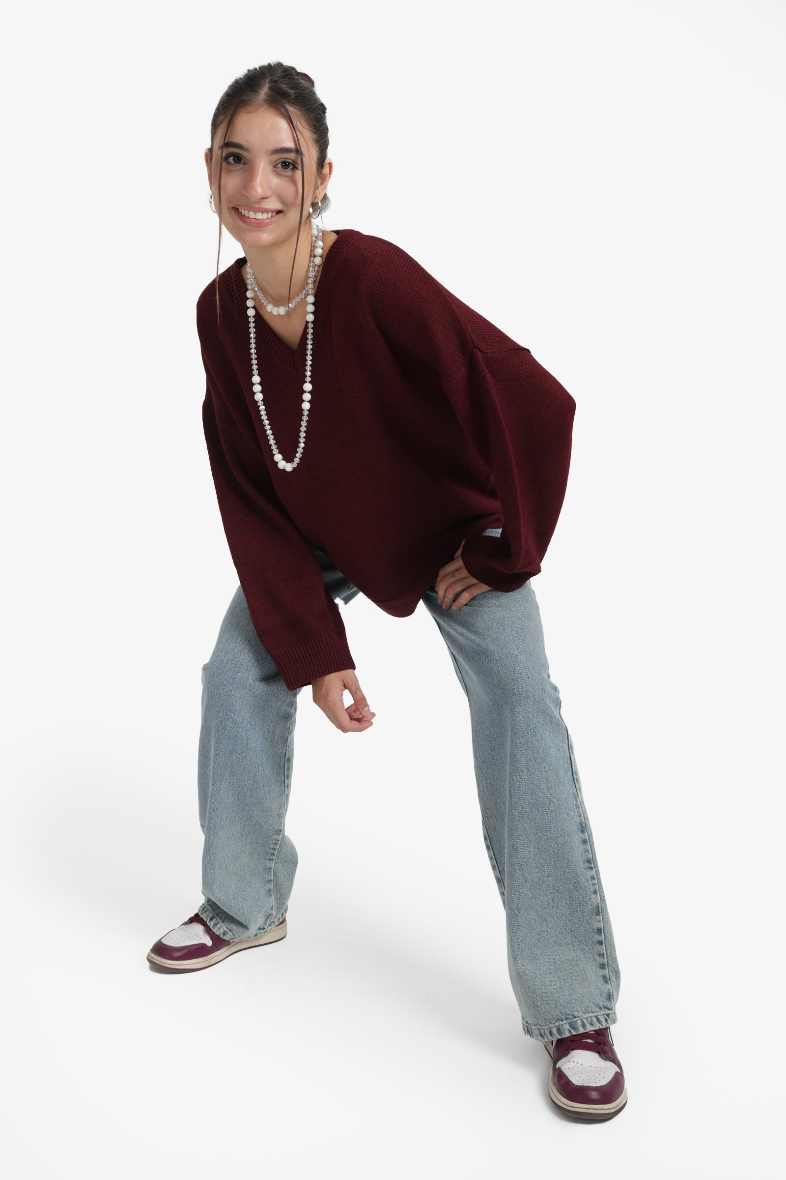 بلوفر مضلع بياقة على شكل V