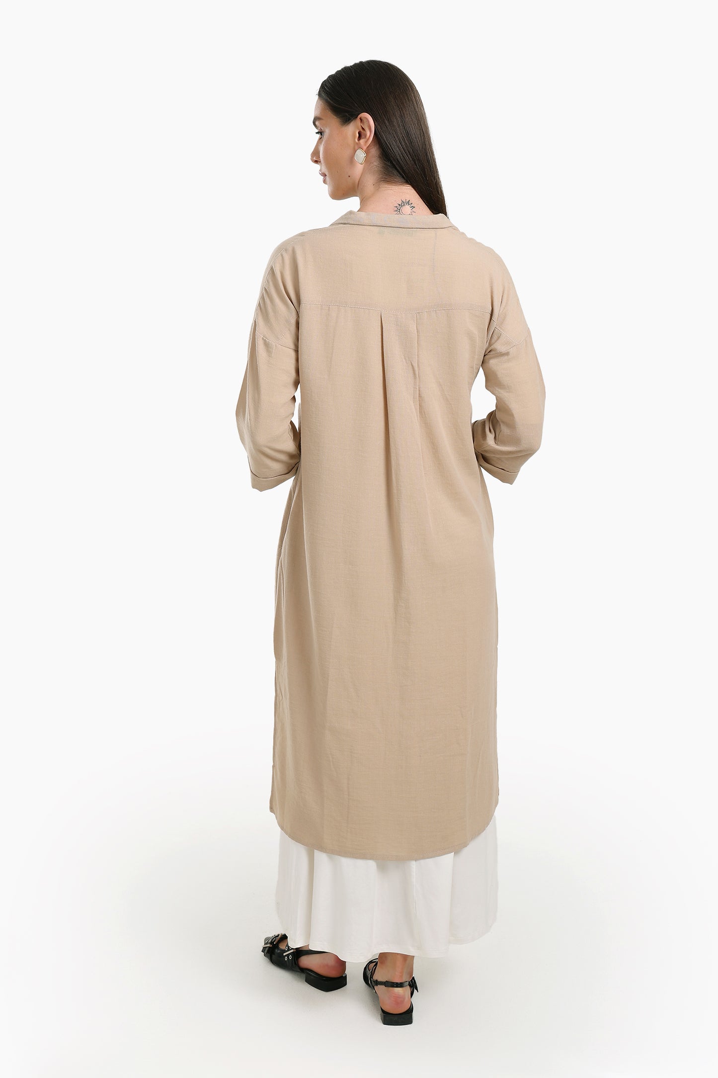 فستان سادة مريح بتصميم قميص