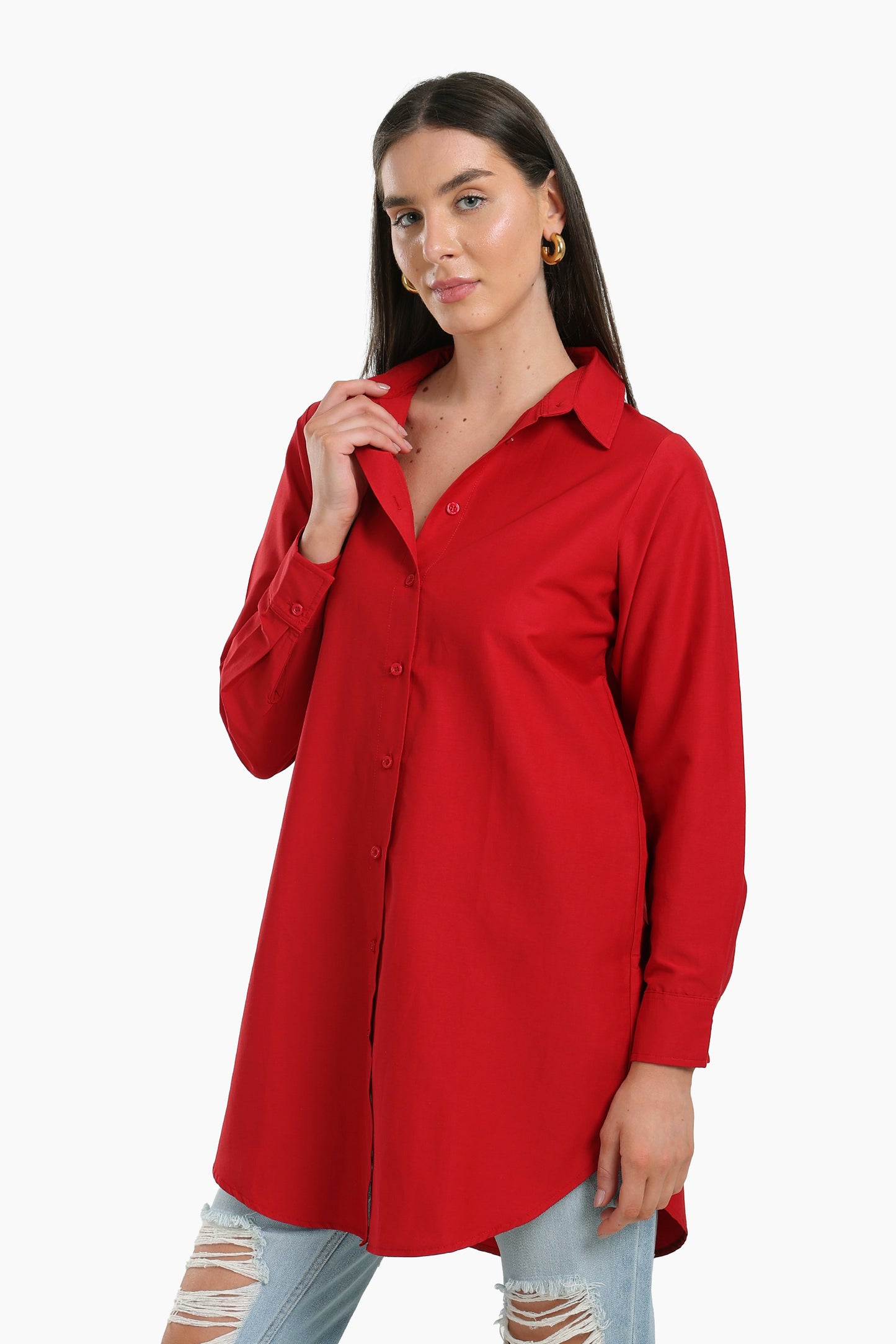 قميص طويل سادة بكم