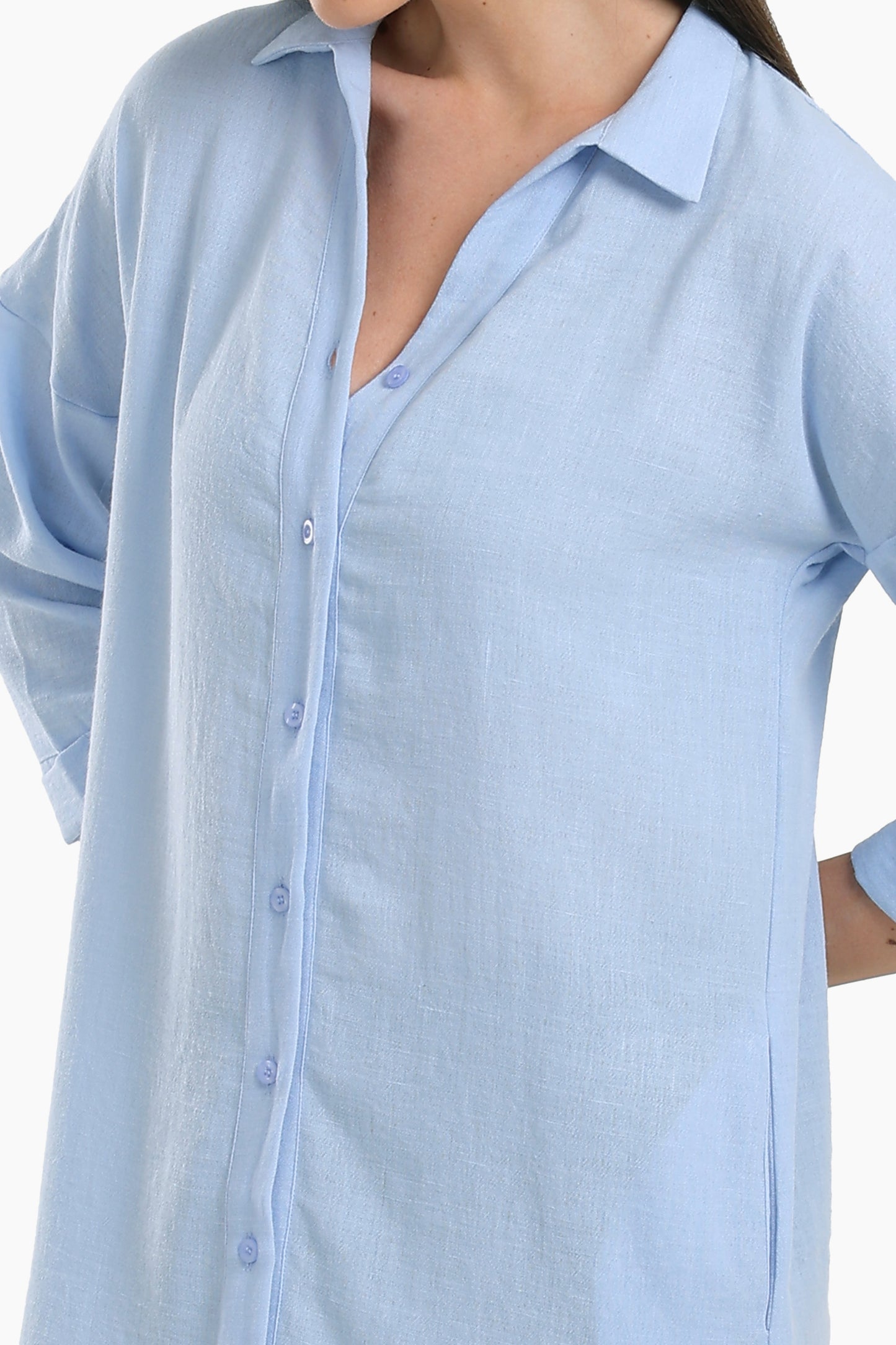 فستان سادة مريح بتصميم قميص