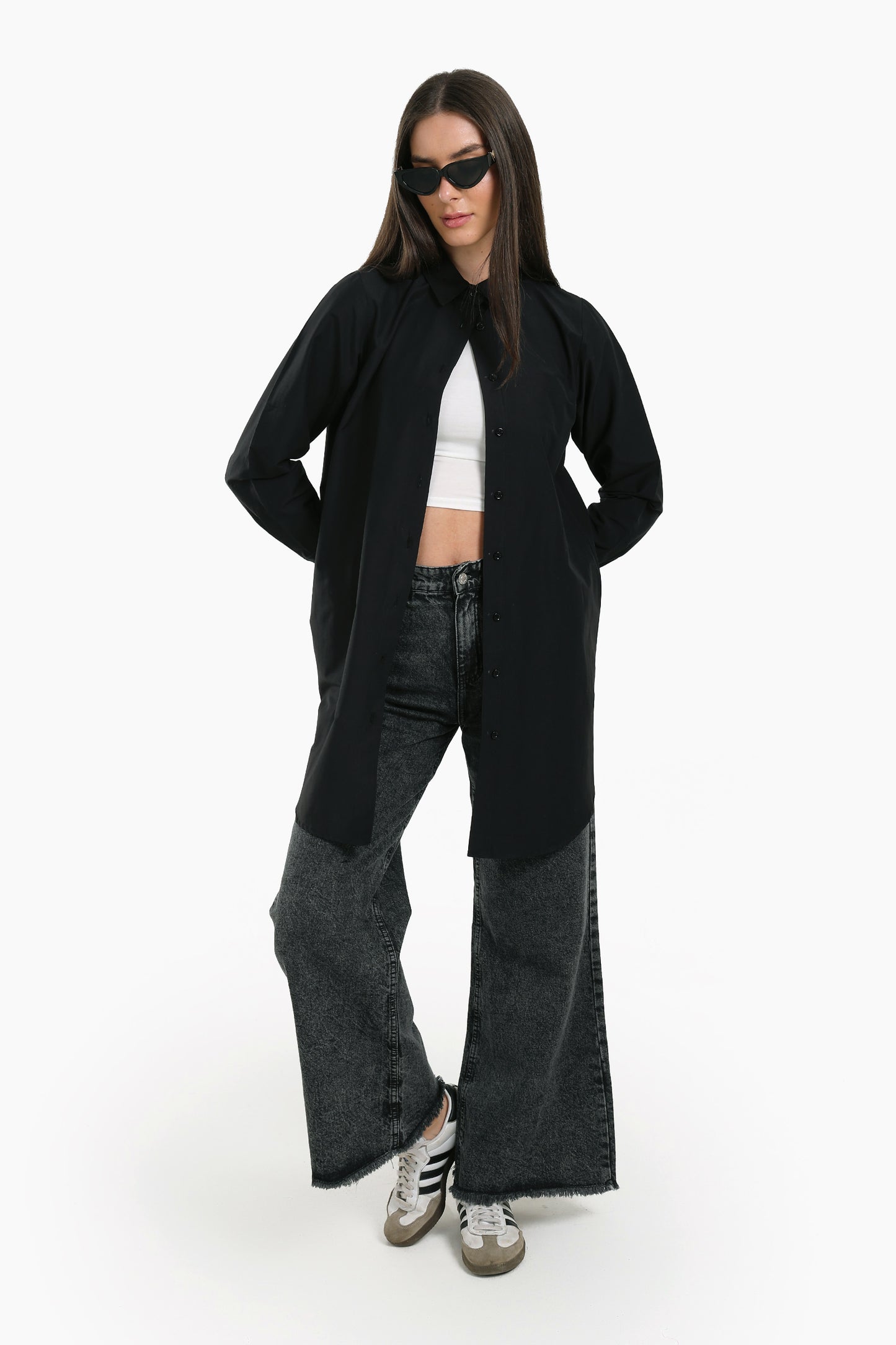 قميص طويل سادة بكم