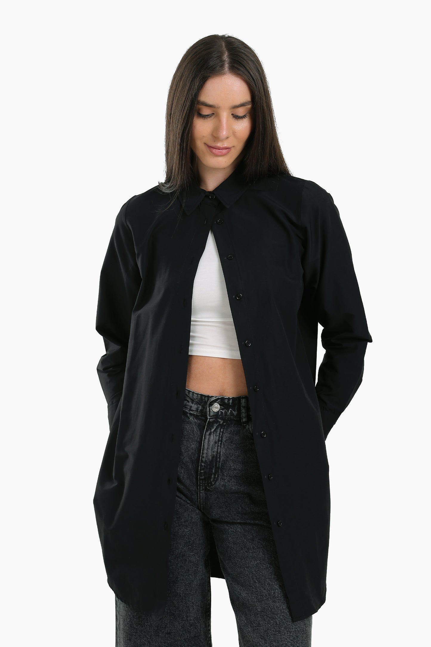 قميص طويل سادة بكم