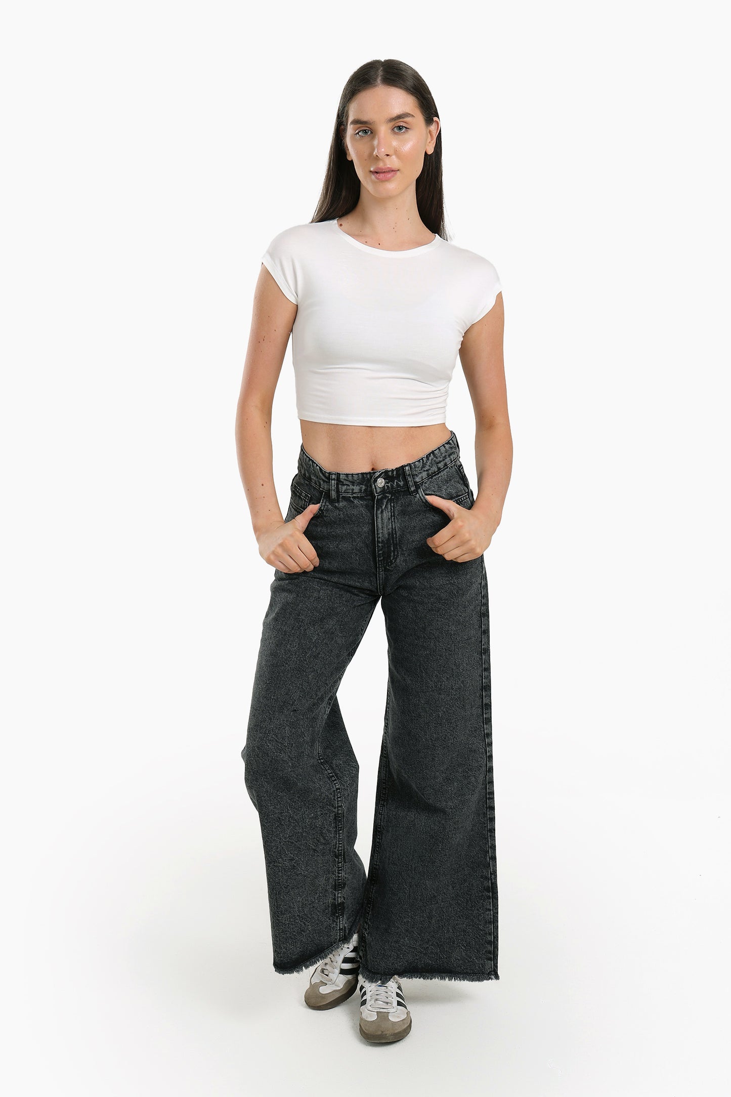 بنطلون جينز بسوستة رمادي