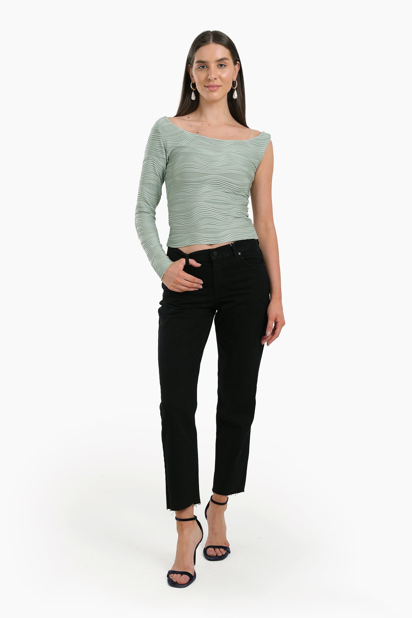 بنطلون جينز أسود موم فيت 