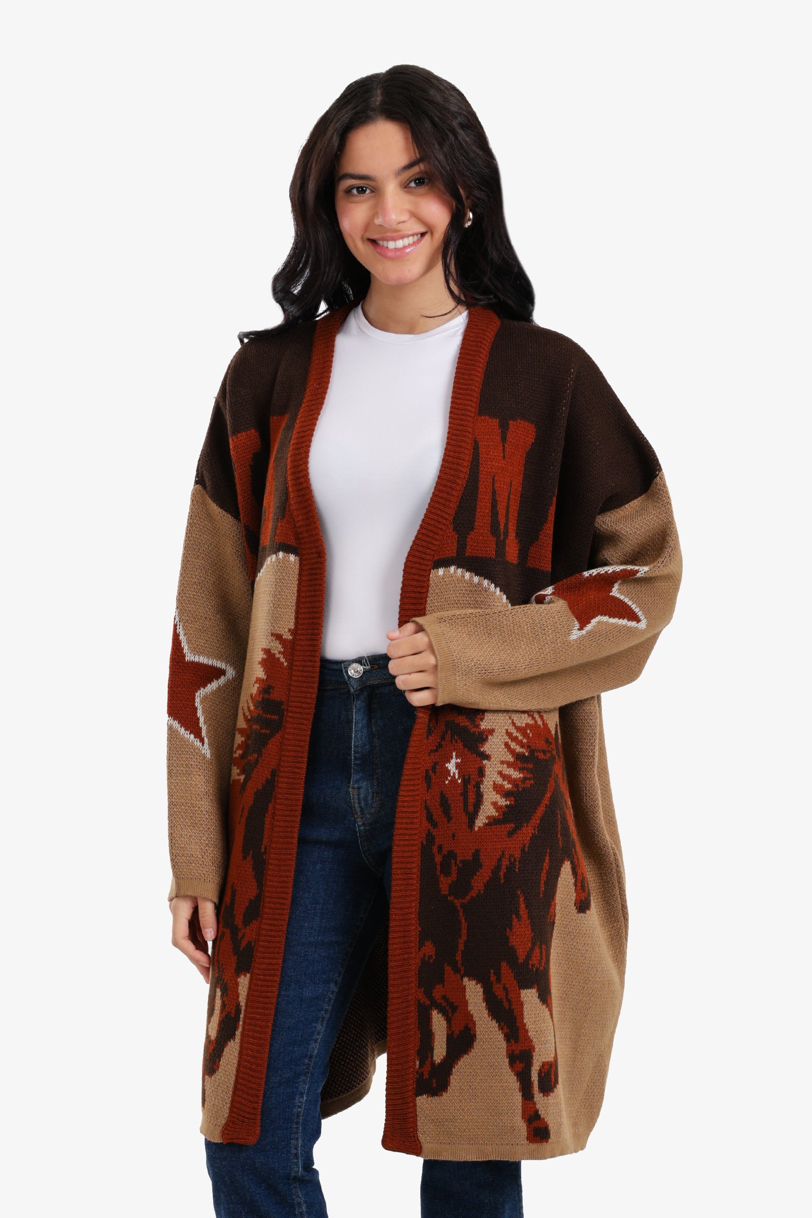 Western-Themed Open Cardigan