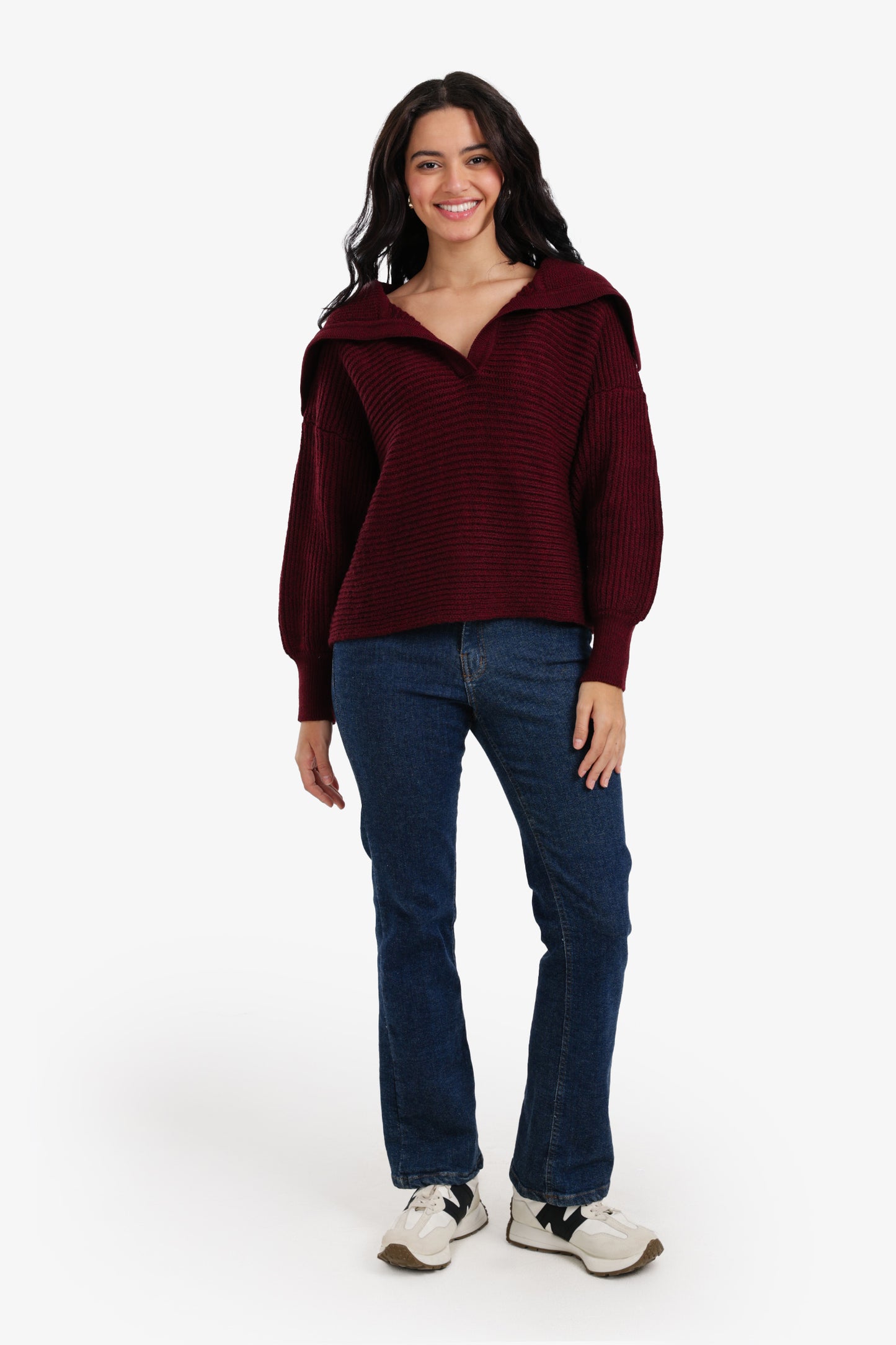 Puff-Sleeve Ribbed Pullover
