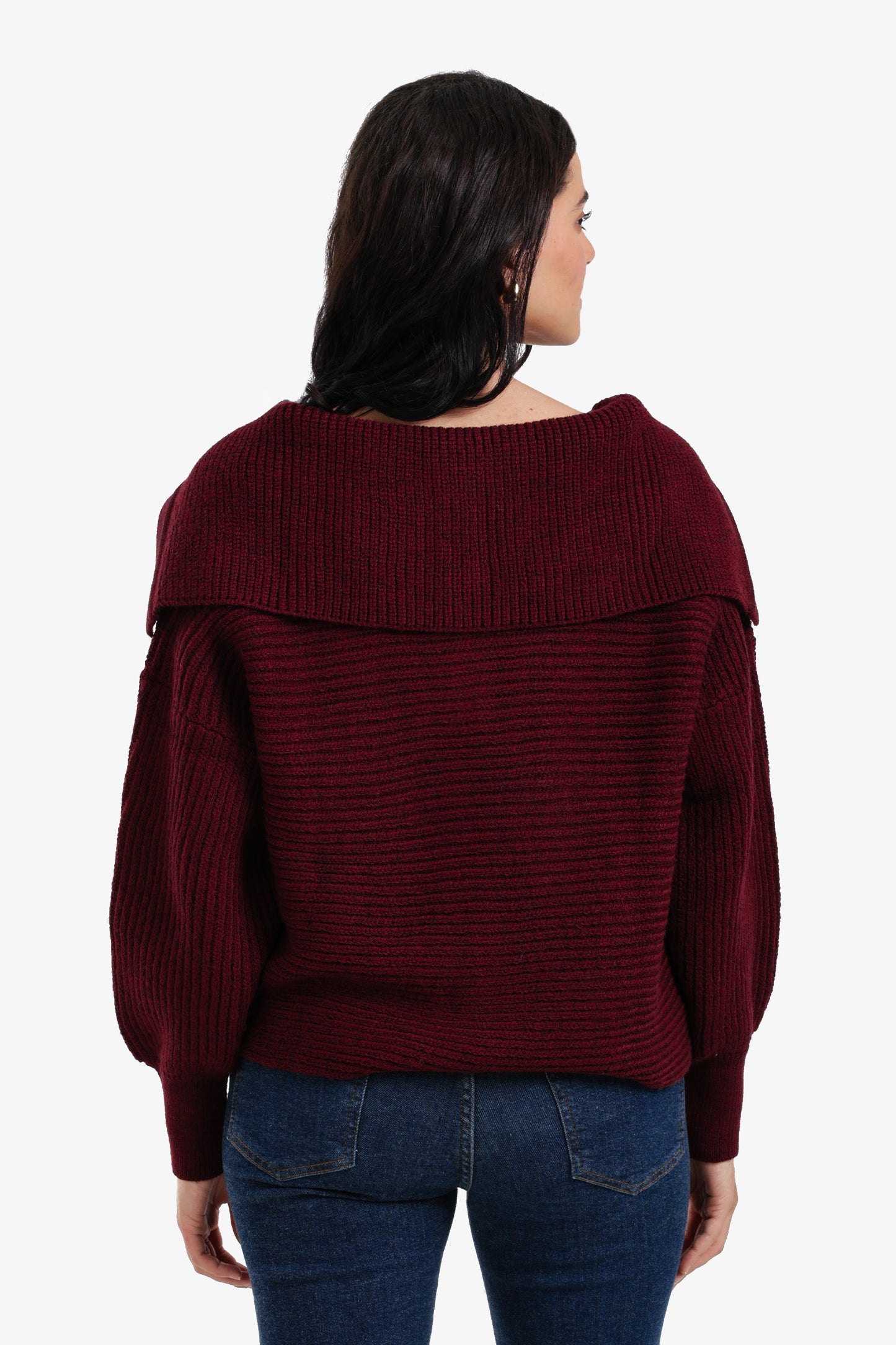 Puff-Sleeve Ribbed Pullover
