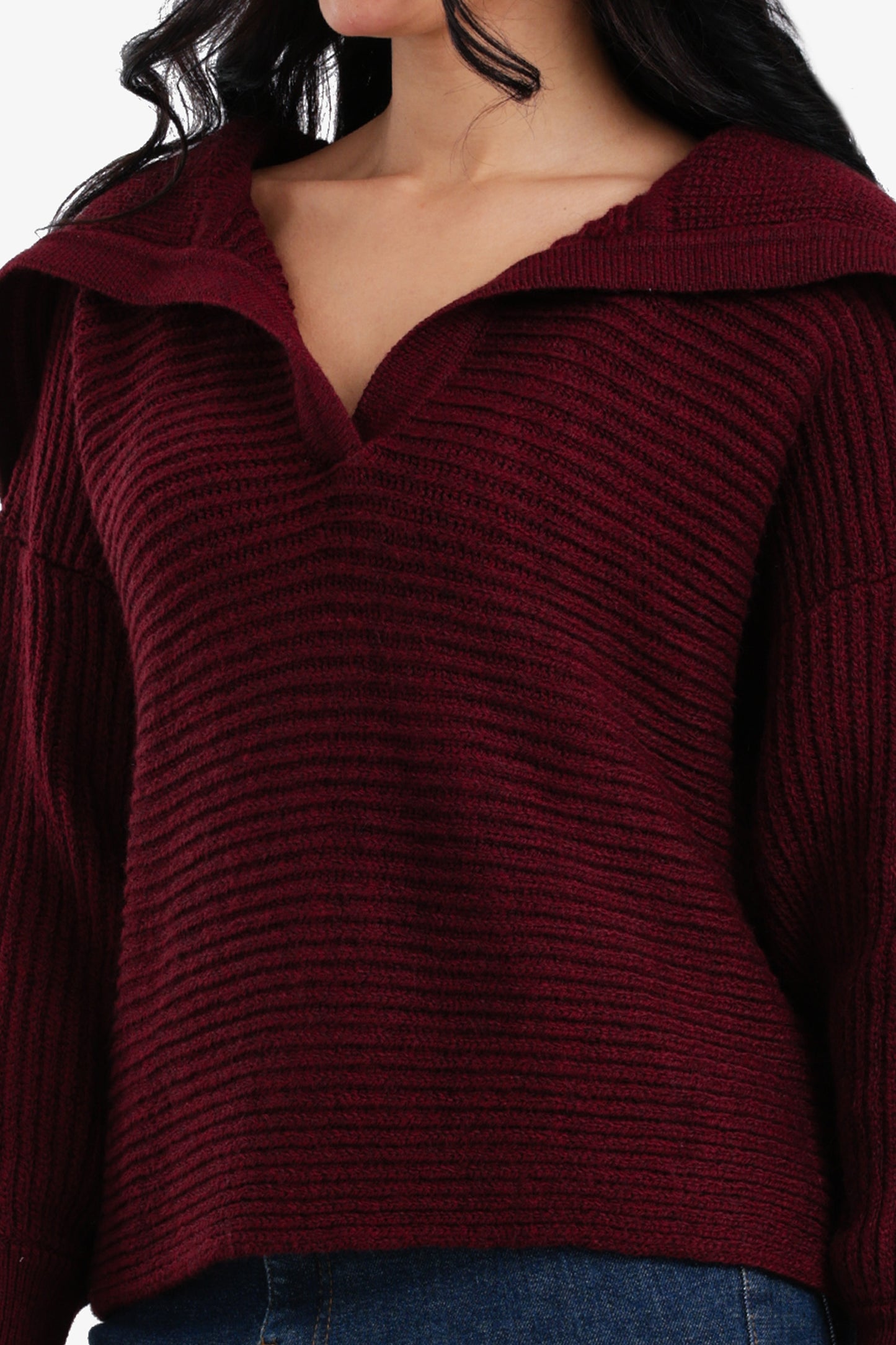 Puff-Sleeve Ribbed Pullover