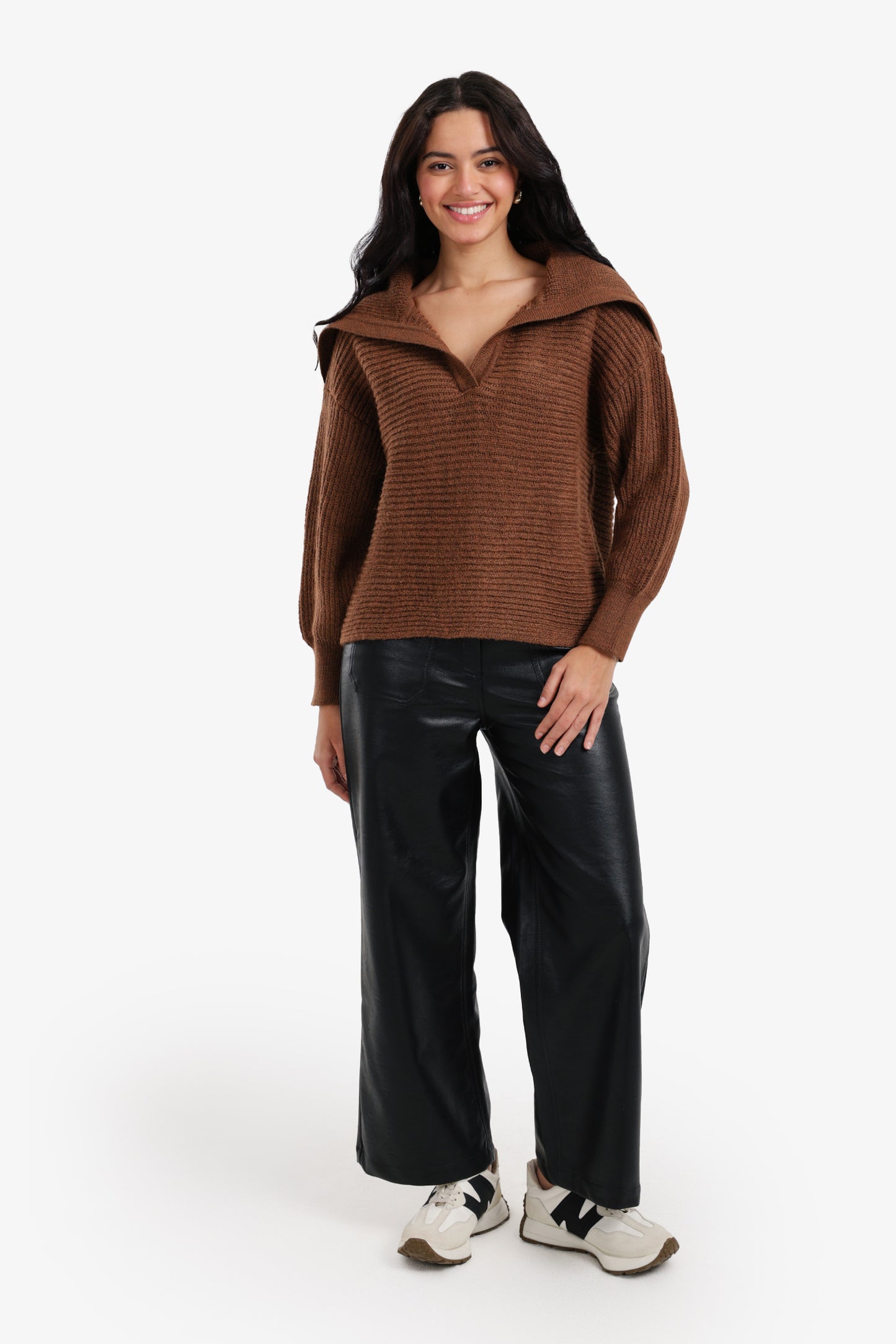 Puff-Sleeve Ribbed Pullover
