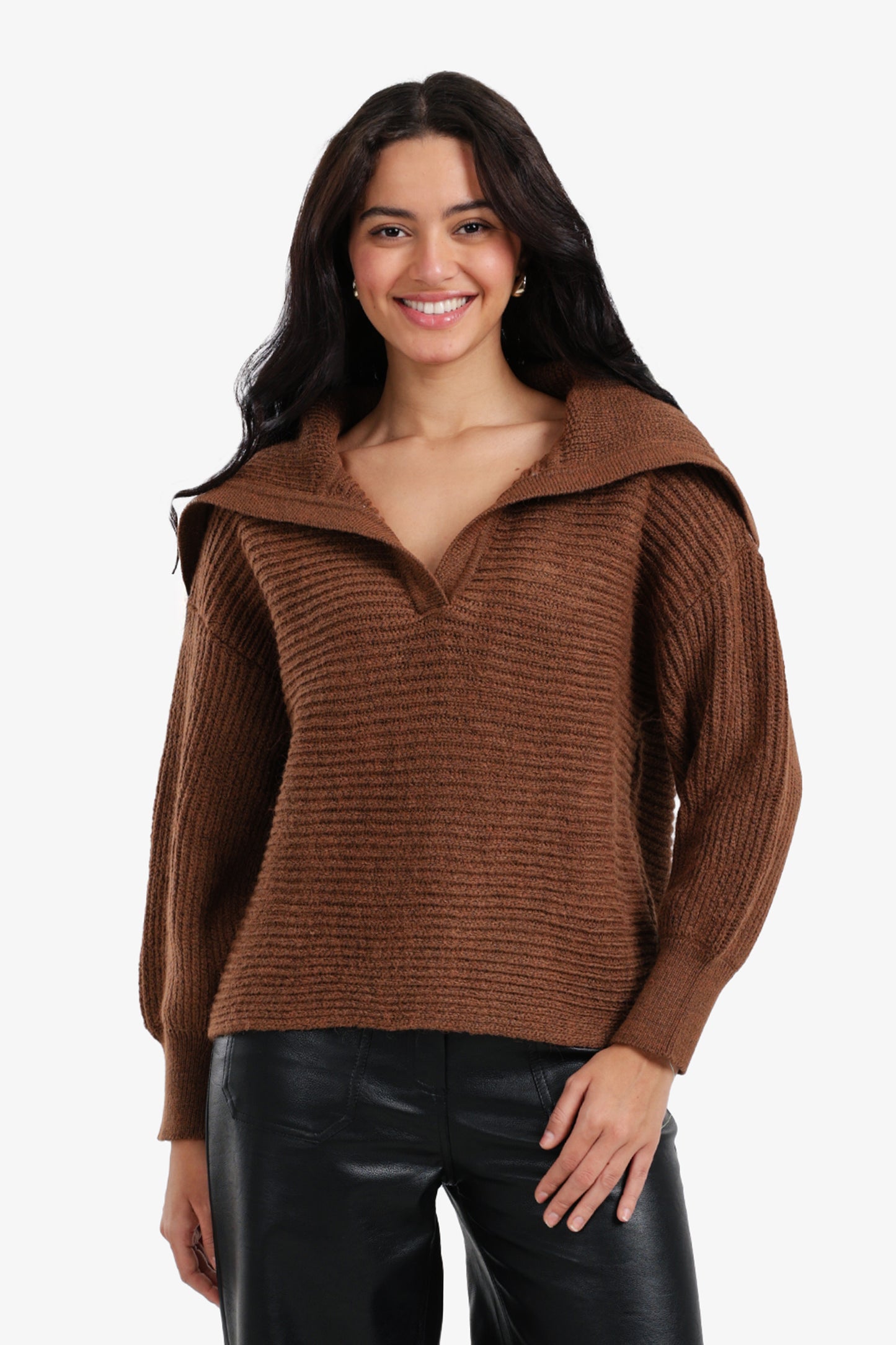 Puff-Sleeve Ribbed Pullover