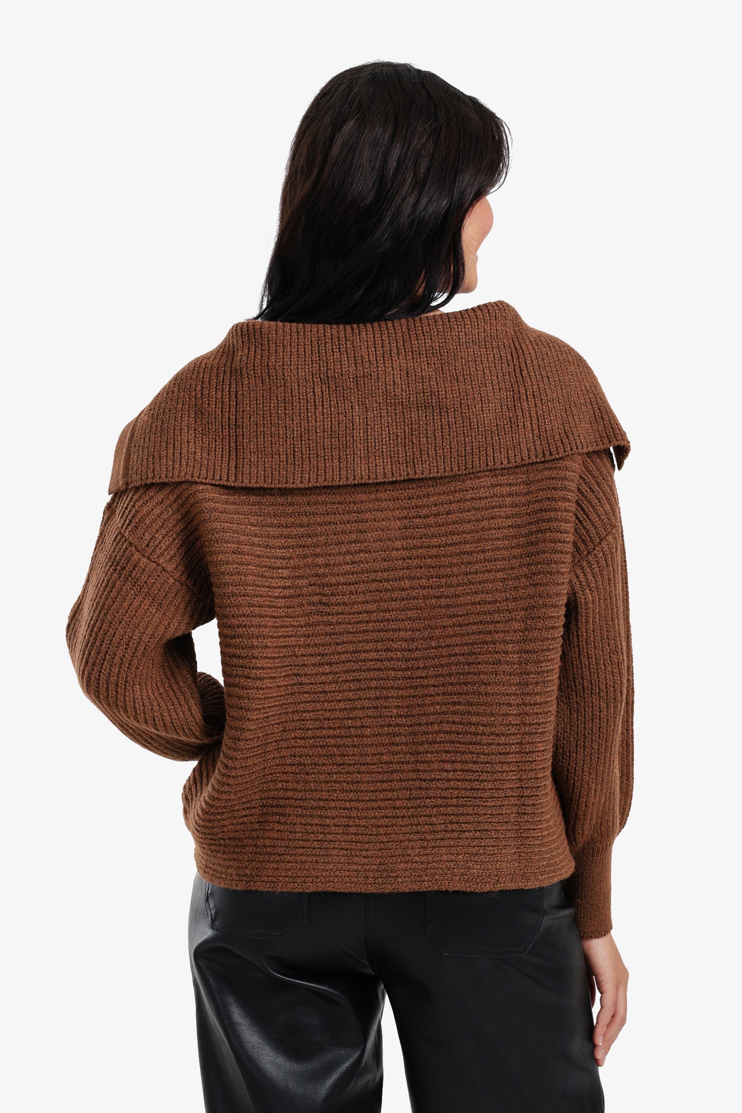 Puff-Sleeve Ribbed Pullover
